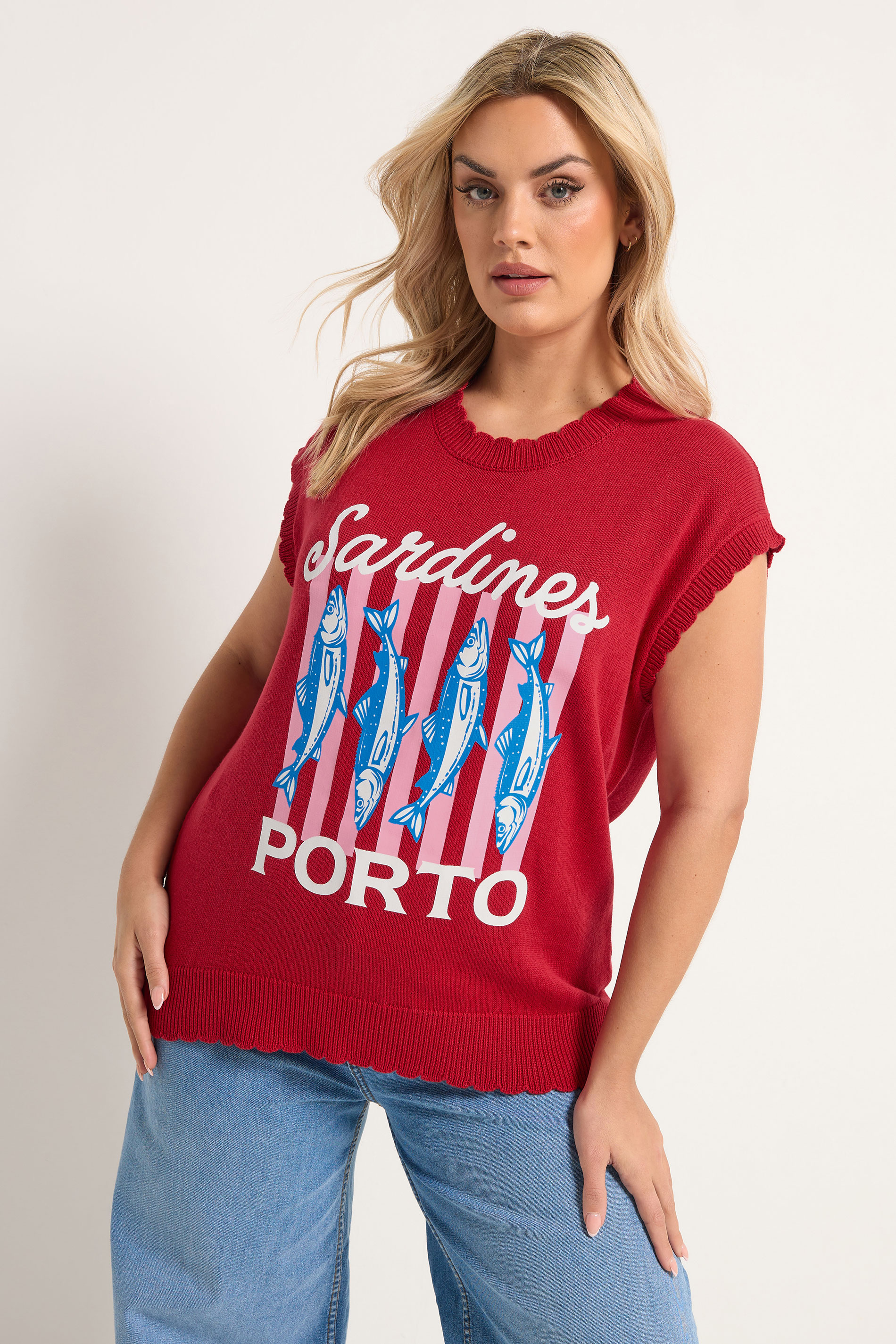 YOURS Plus Size Red 'Sardines' Knitted Vest Top | Yours Clothing 3