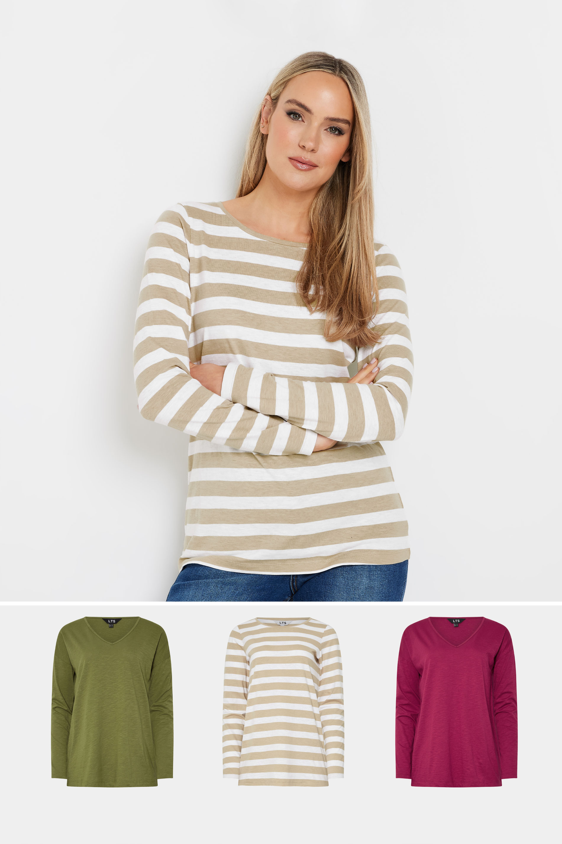 LTS Tall 3 PACK Pink & Green Long Sleeve T-Shirts | Long Tall Sally 1