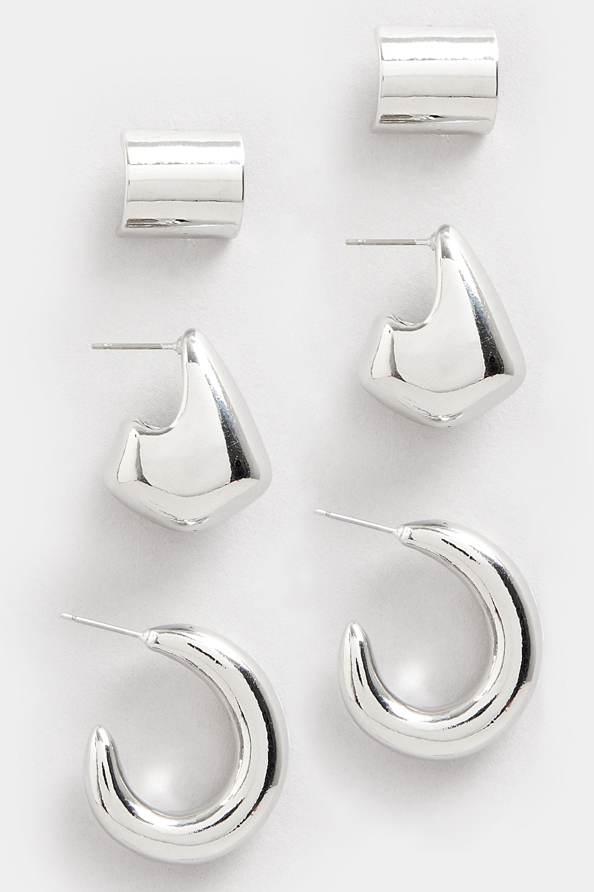 YOURSET 3 PACK Silver Tone Mixed Shape Earrings Set | Yours Clothing 3