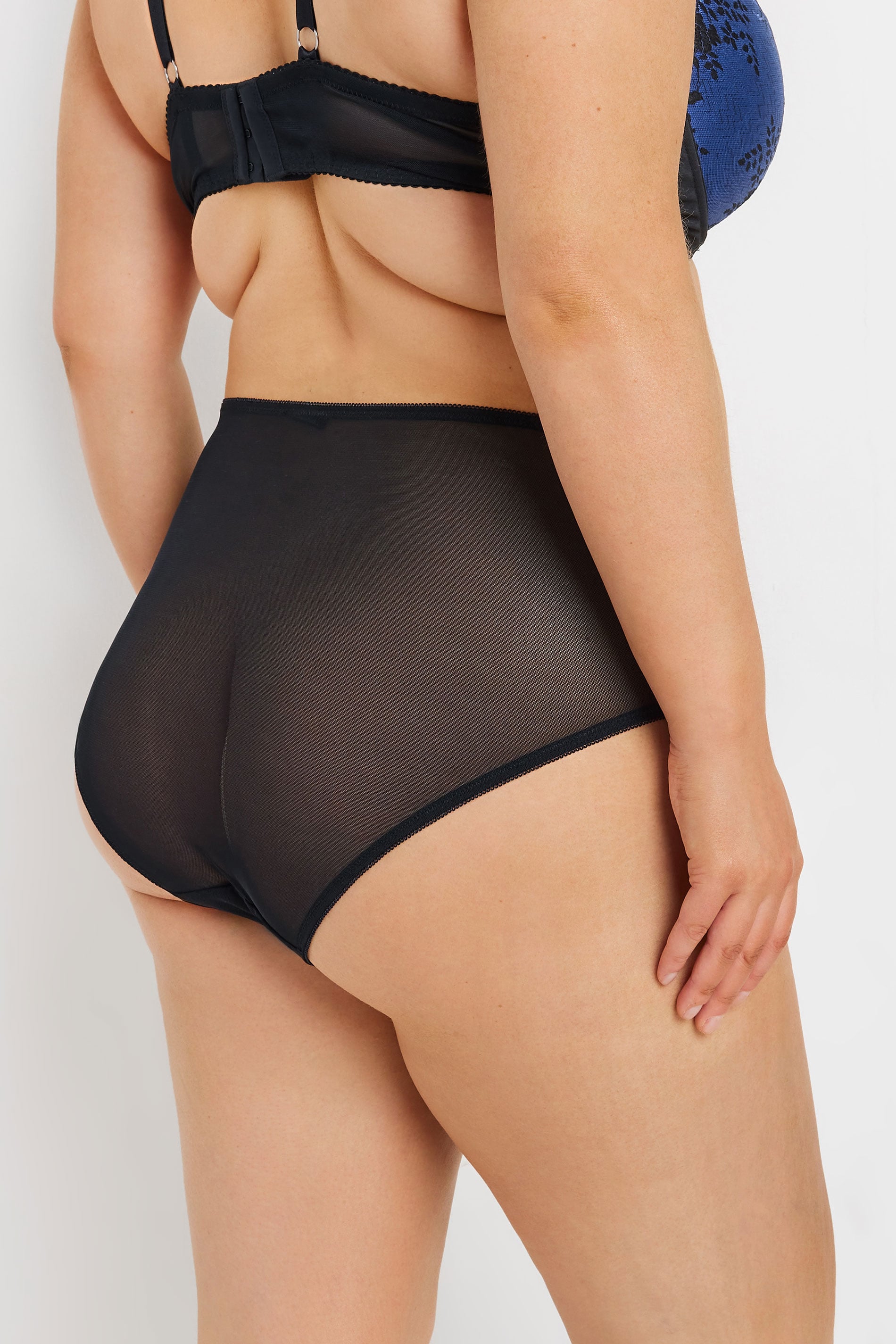 YOURS Plus Size Black & Blue Lace Detail Briefs | Yours Clothing  2