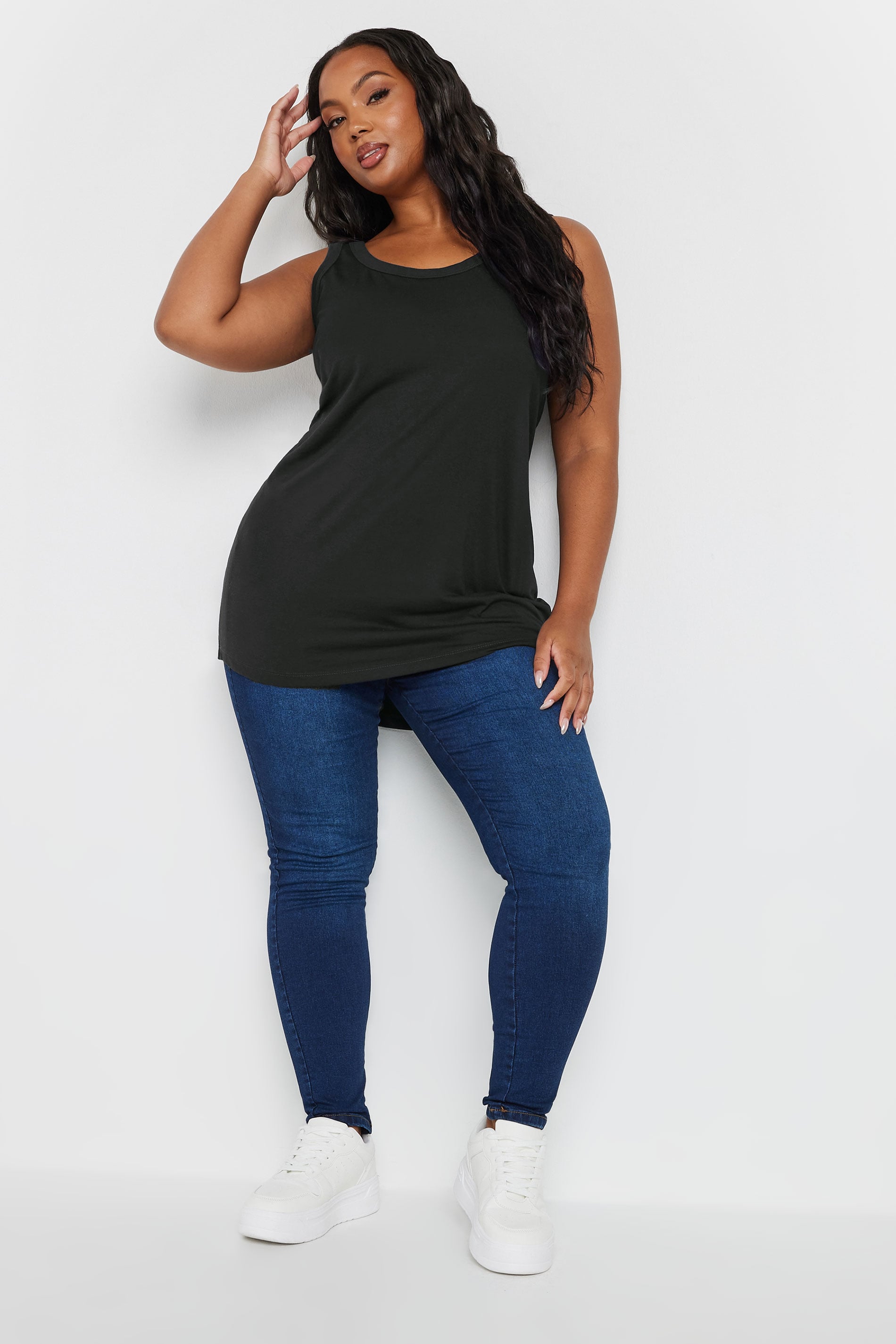 YOURS 3 PACK Curve Navy Blue & Black Core Vest Tops | Yours Clothing 4