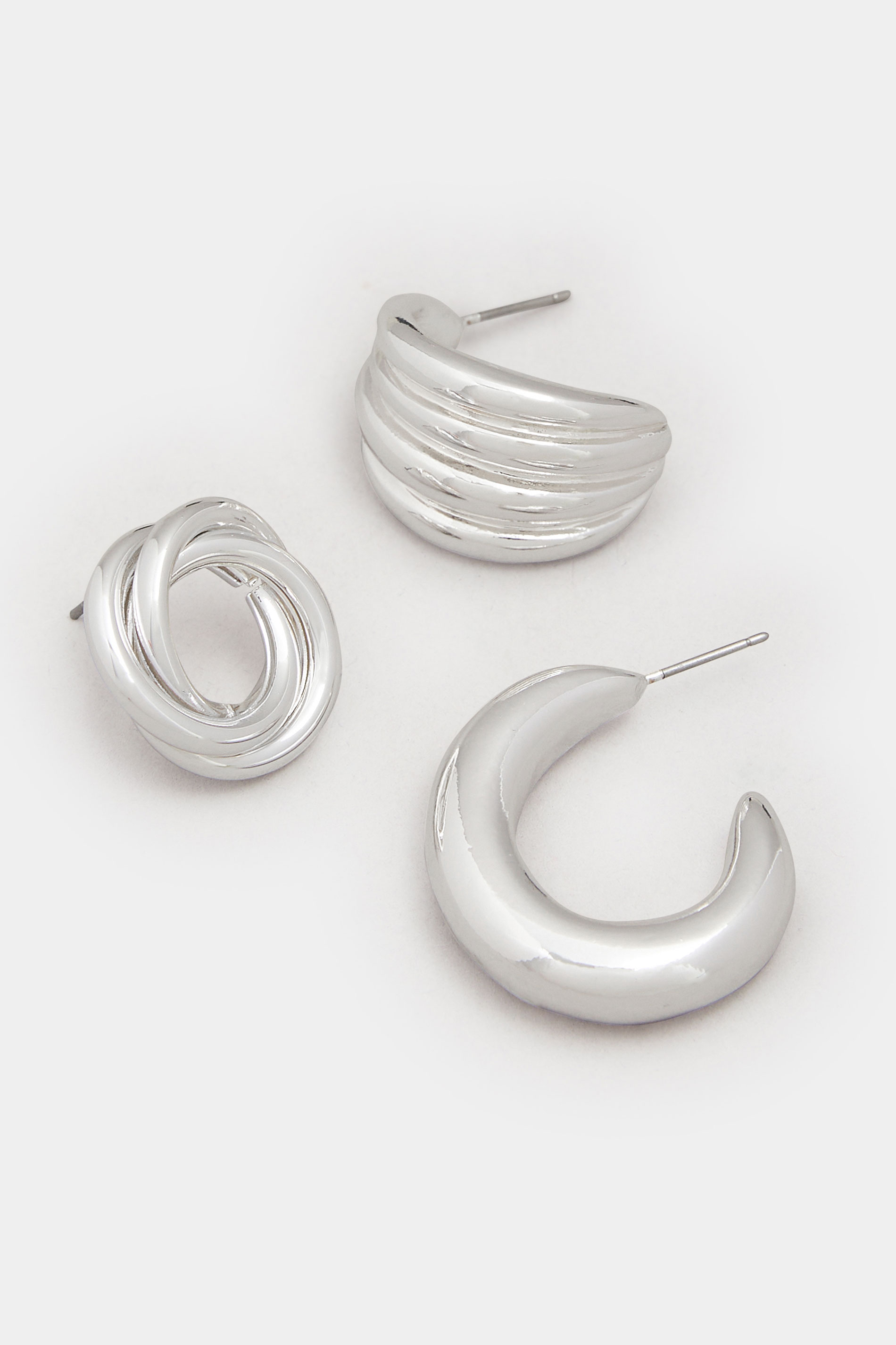 YOURSET 3 PACK Silver Tone Twist Hoop Earrings | Yours Clothing 4