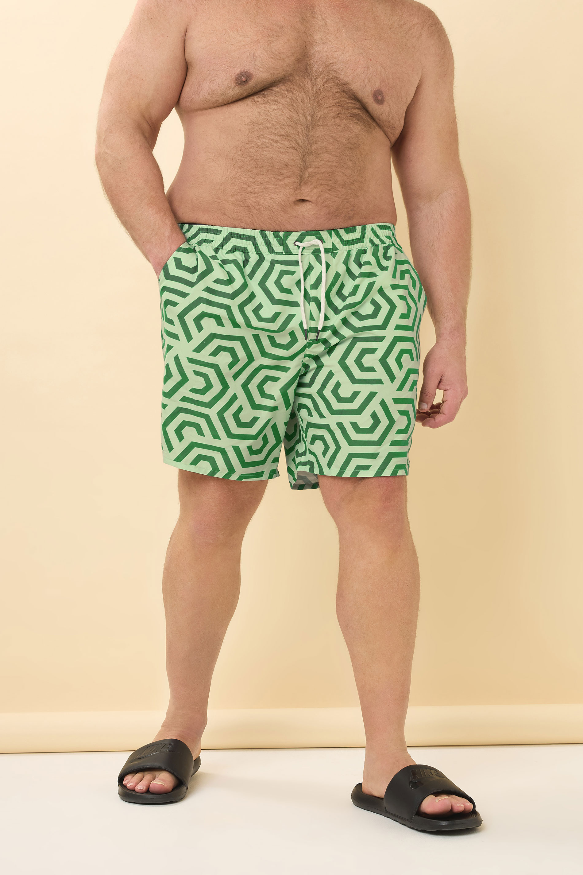 BadRhino Big & Tall Green Geometric Swim Shorts | BadRhino 1