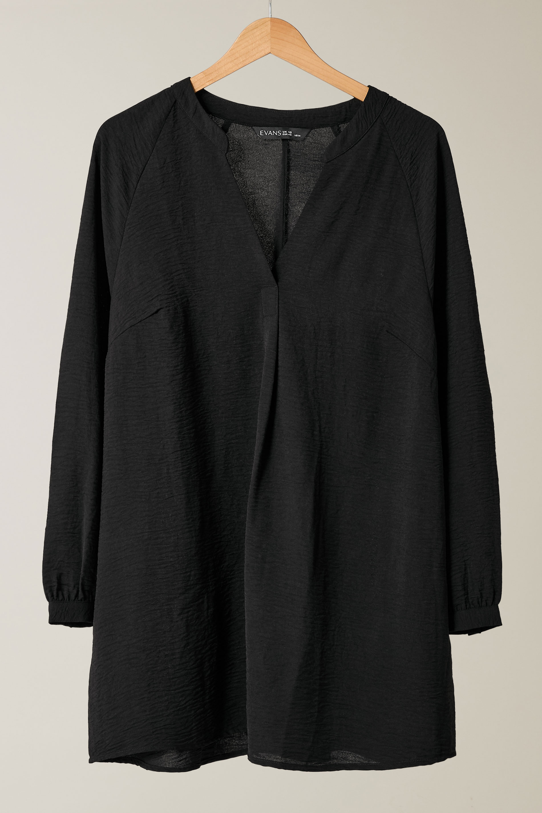 EVANS Plus Size Black Notch Neck Long Sleeve Blouse | Evans 5