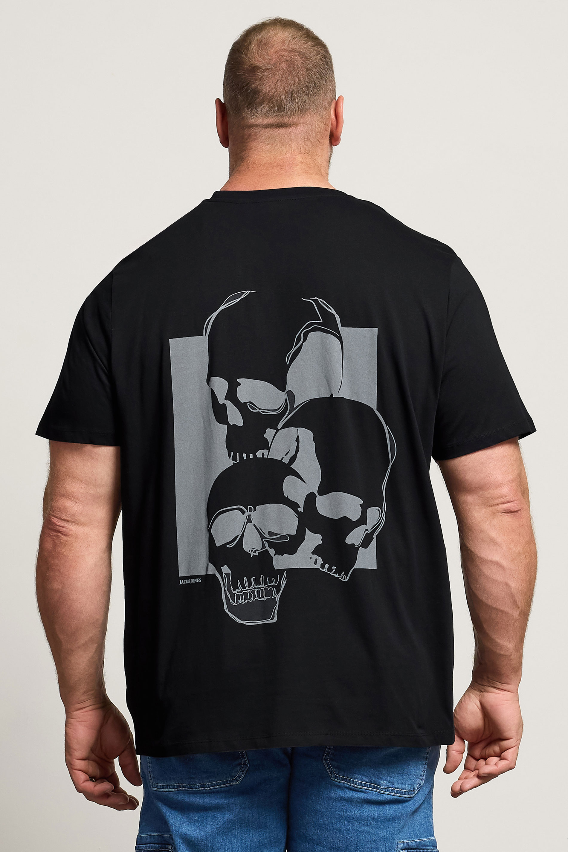 JACK & JONES Big & Tall Black & Grey Skull Graphic T-Shirt | BadRhino 2