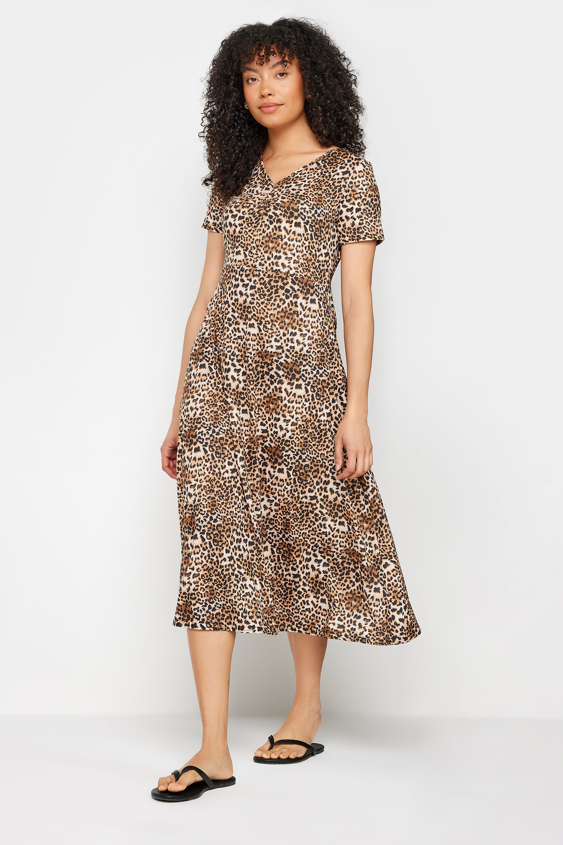 M&Co Brown Leopard Print V-Neck Dress | M&Co 3