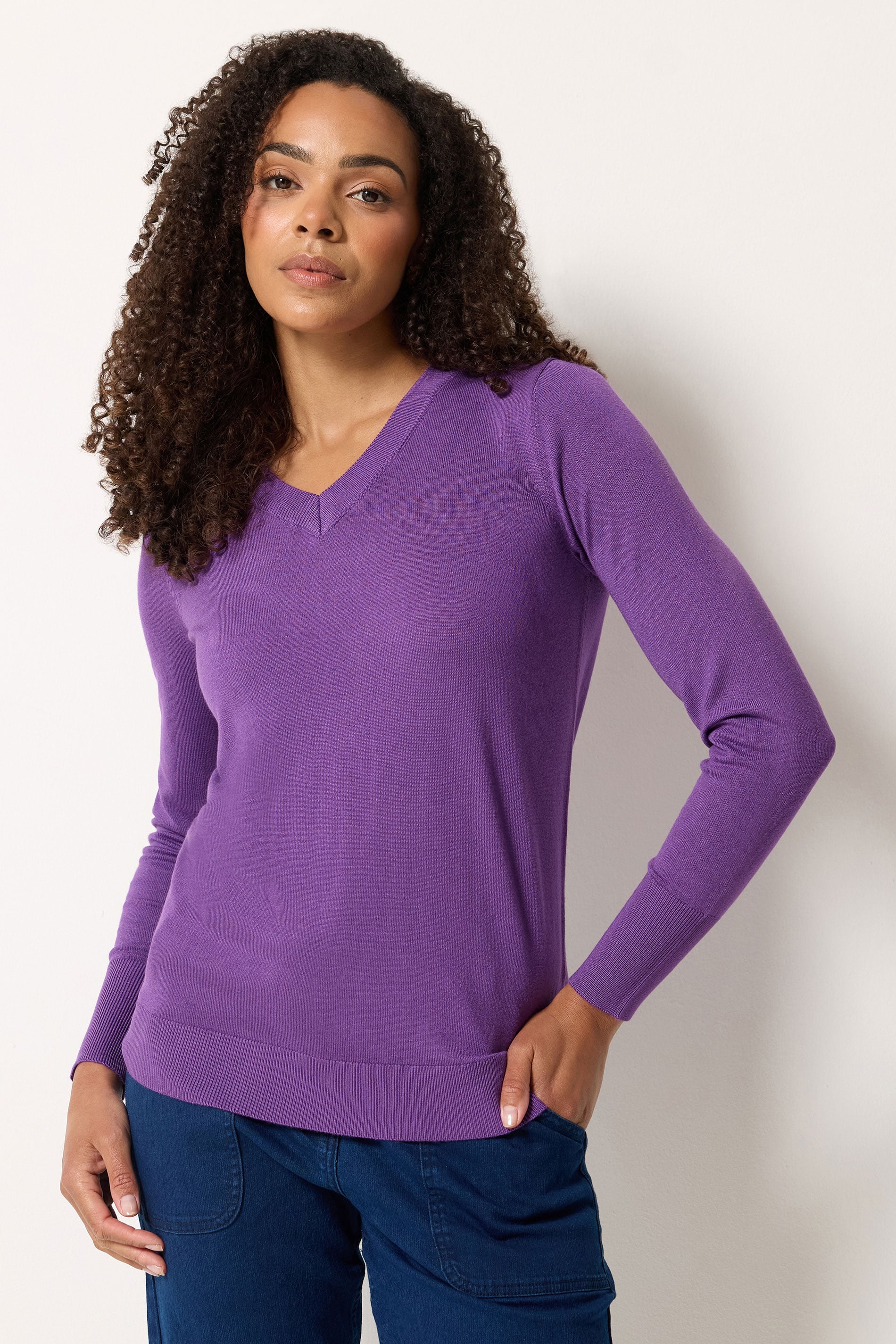 M&Co Purple V-Neck Long Sleeve Jumper | M&Co 3