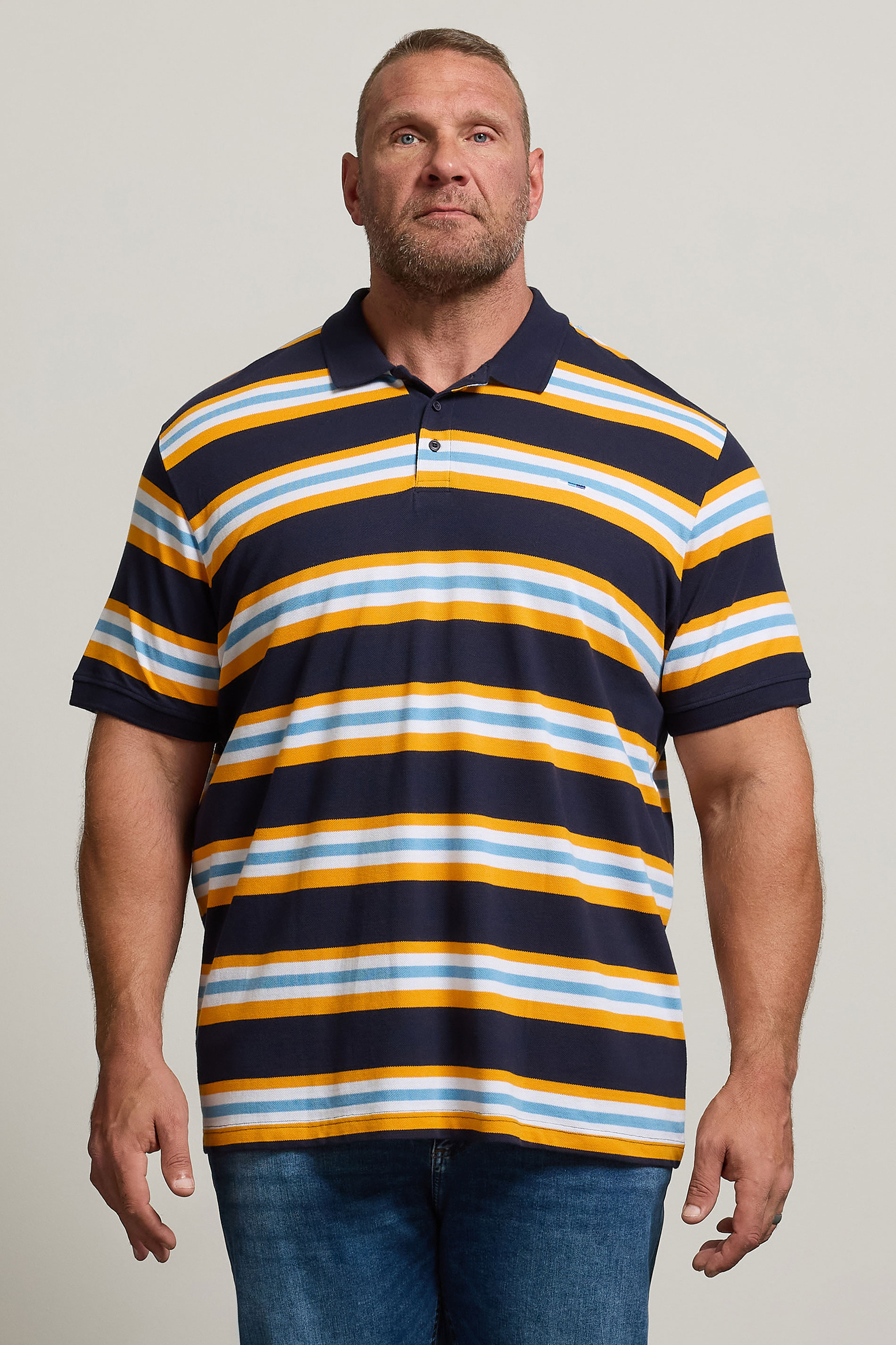BadRhino Big & Tall Navy Blue & Yellow Striped Polo Shirt | BadRhino 3