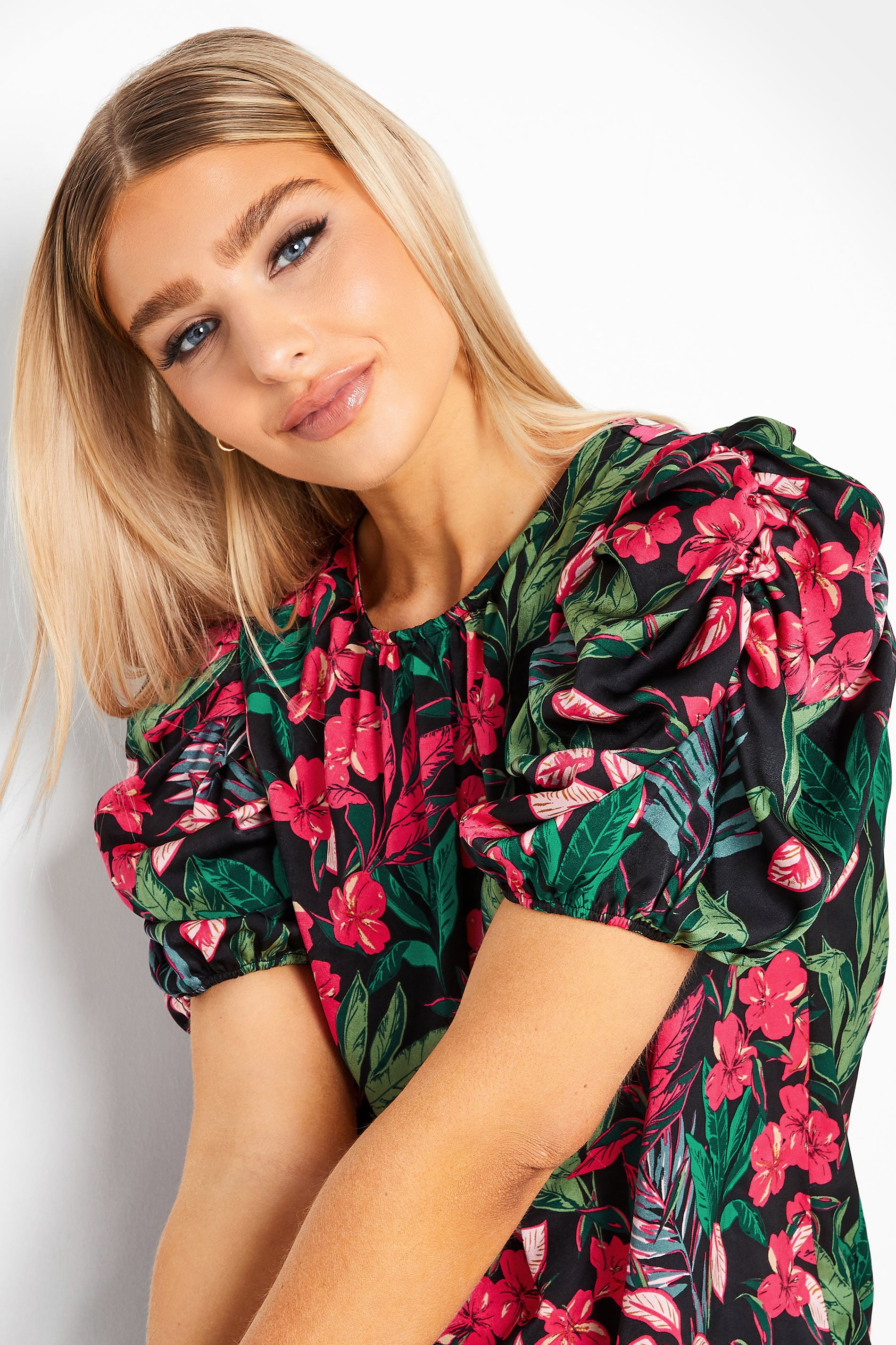 M&Co Black Floral Print Puff Sleeve Blouse | M&Co  4