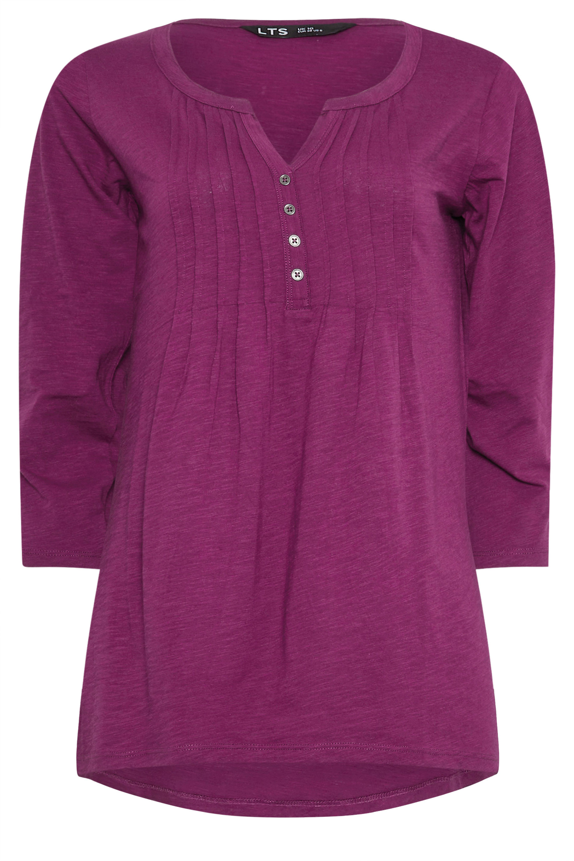 LTS Tall 2 PACK Khaki Green & Dark Pink Cotton Henley Tops | Long Tall Sally 9