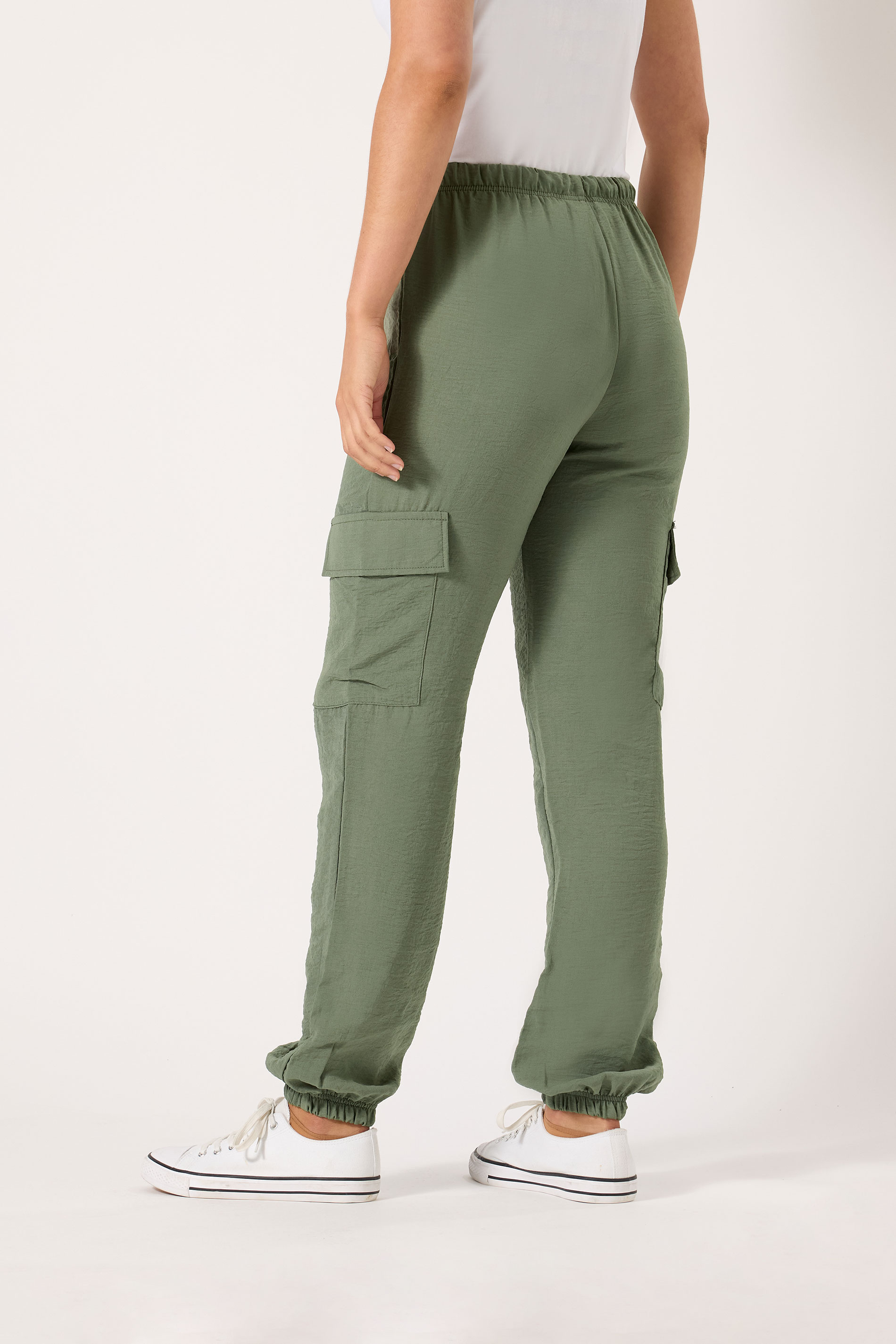 LTS Tall Women's Khaki Green Textured Cuffed Cargo Trousers | Long Tall Sally 3
