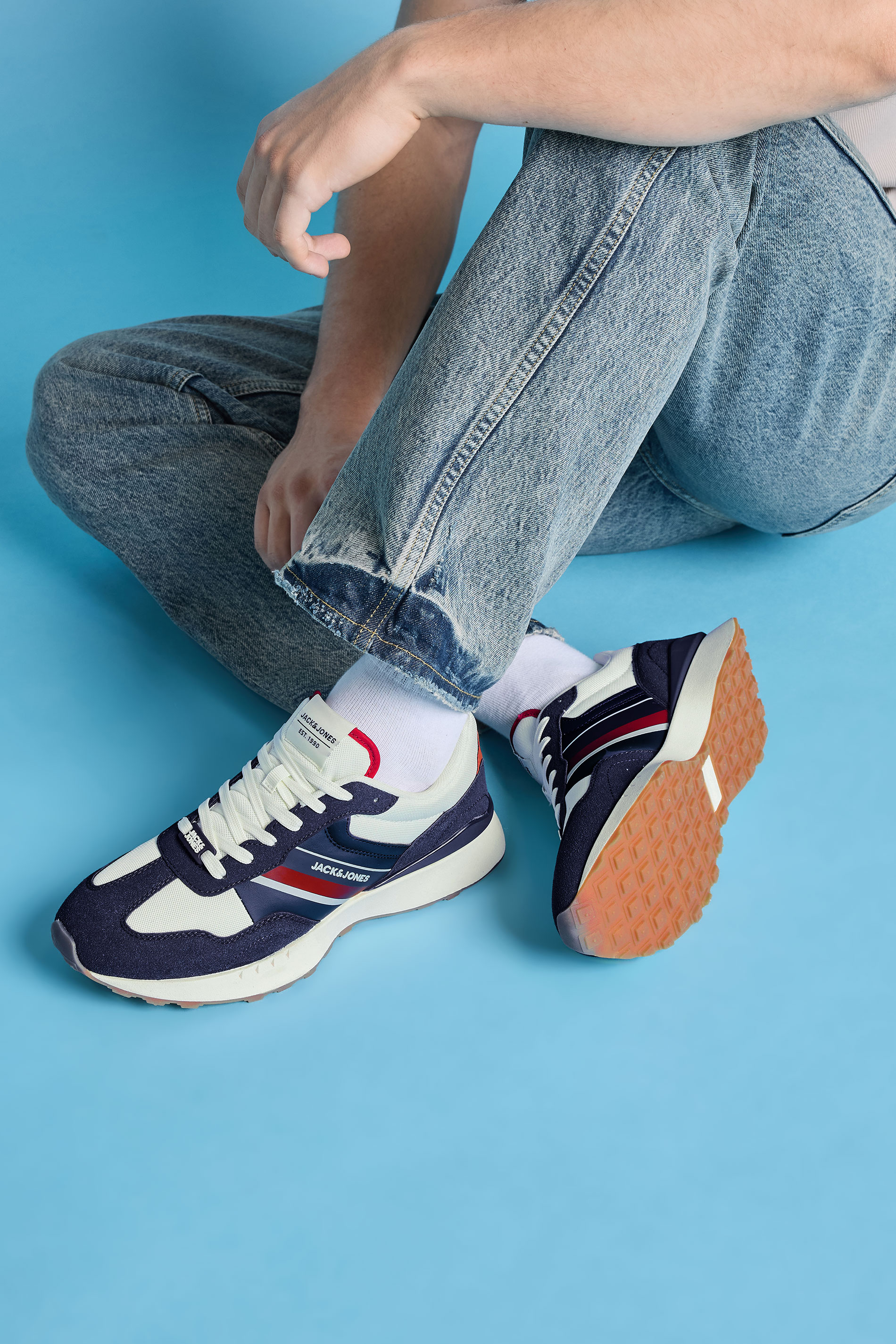 JACK & JONES Navy blue & Red Side Panel Trainers | BadRhino 3