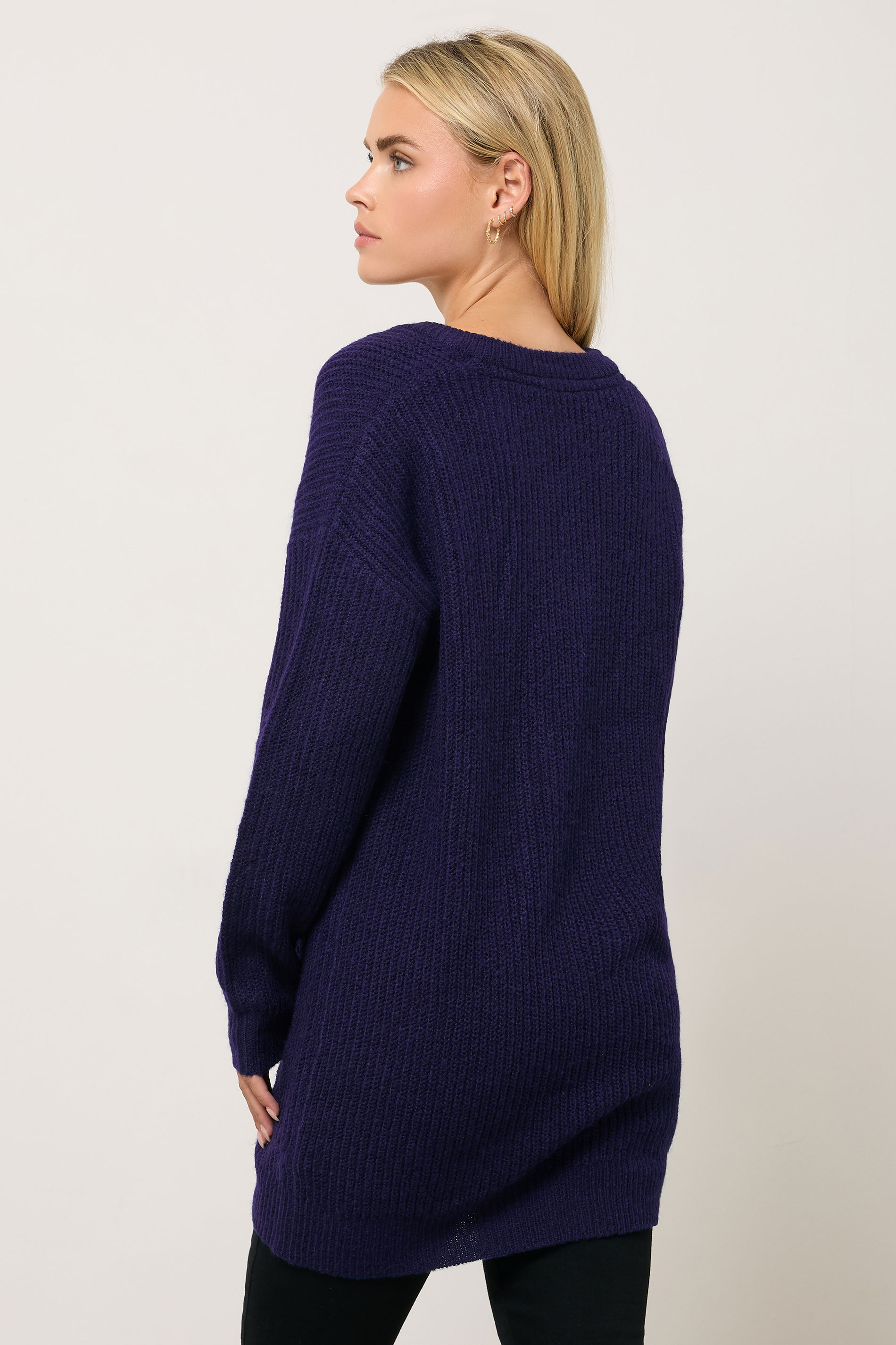 M&Co Petite Navy Blue V-Neck Tunic Jumper | M&Co  4