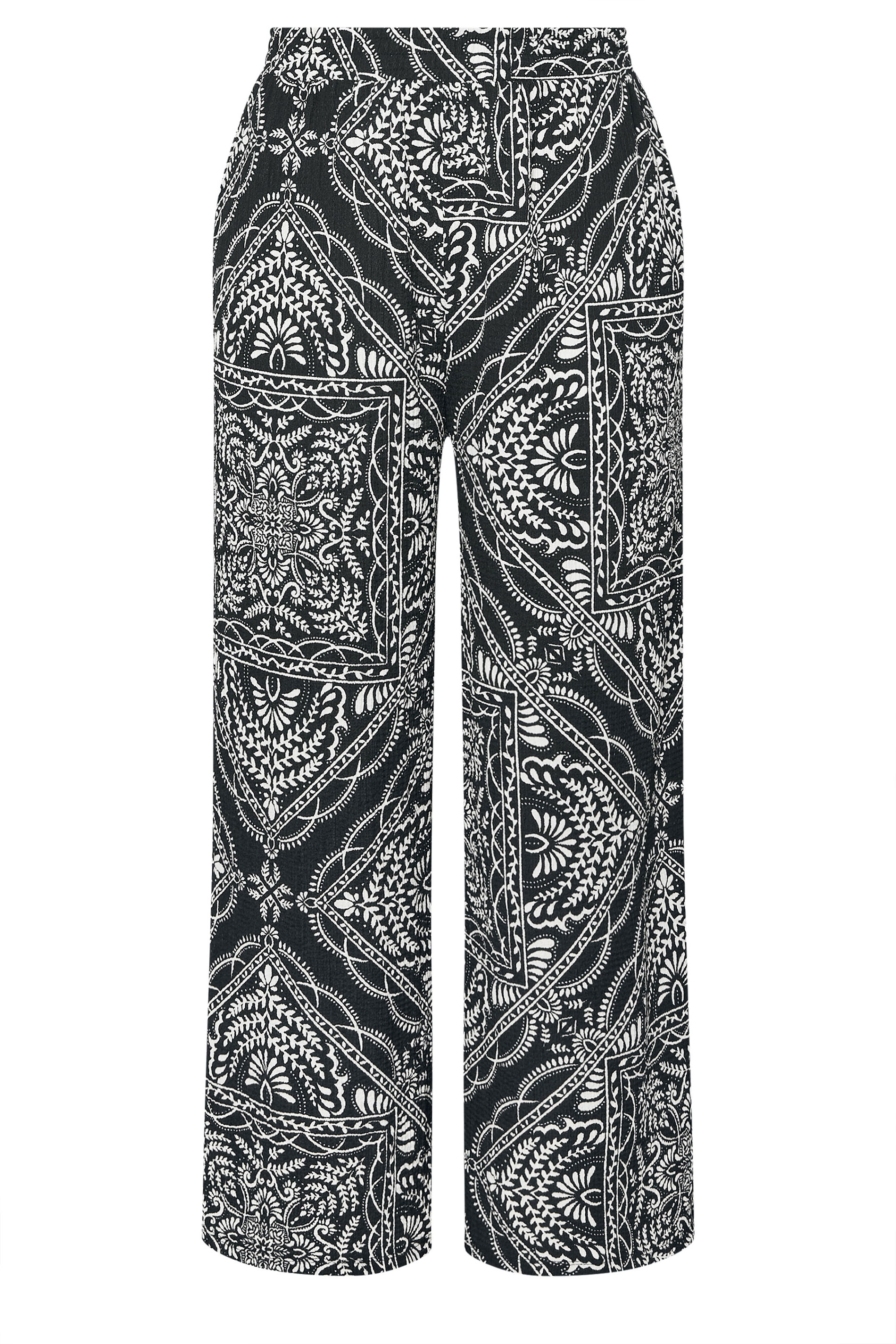 YOURS Plus Size Black Bandana Print Textured Wide Leg Trousers | Yours Clothing 5