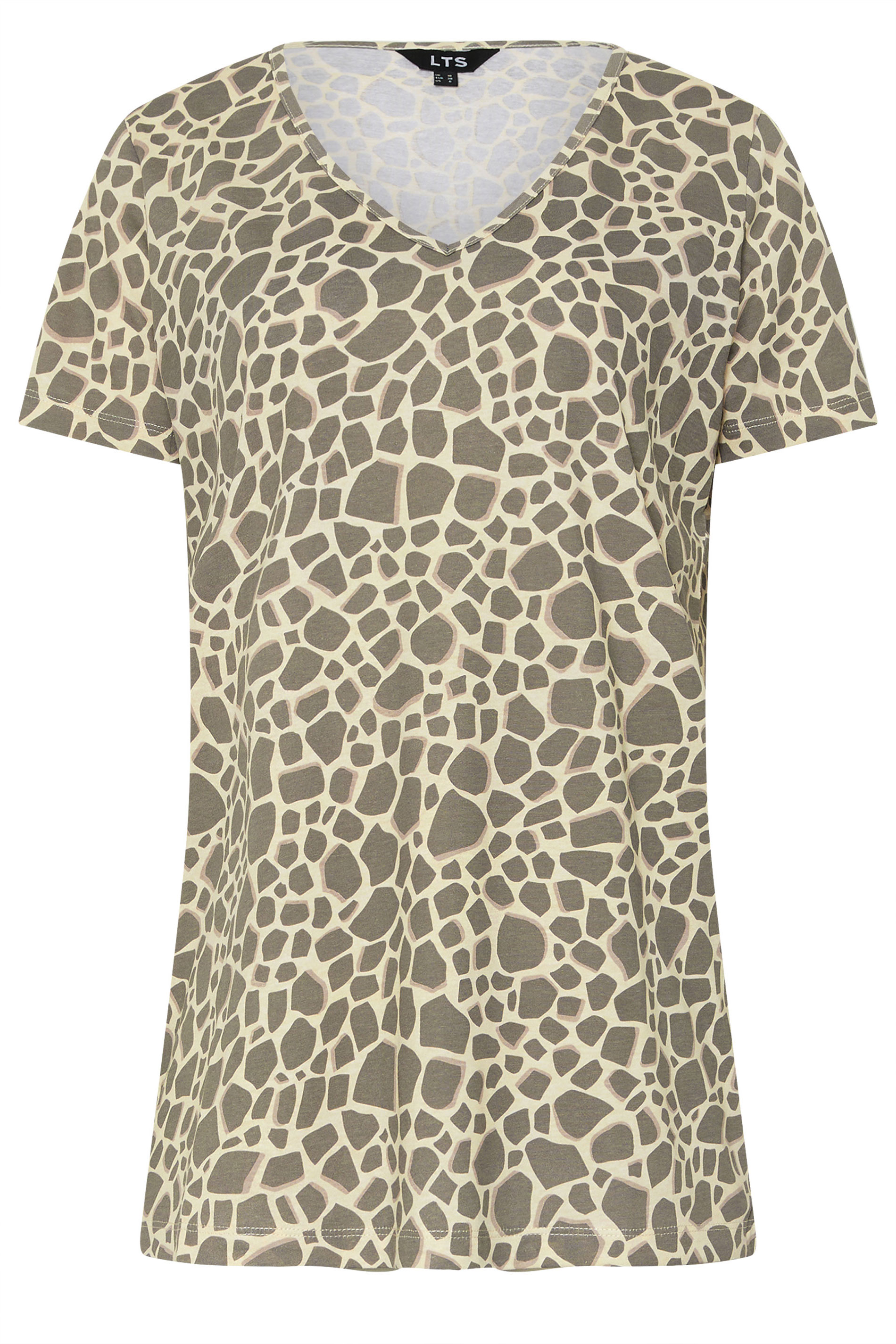 LTS Tall Grey Giraffe Print Cotton V-Neck T-Shirt | Long Tall Sally 5