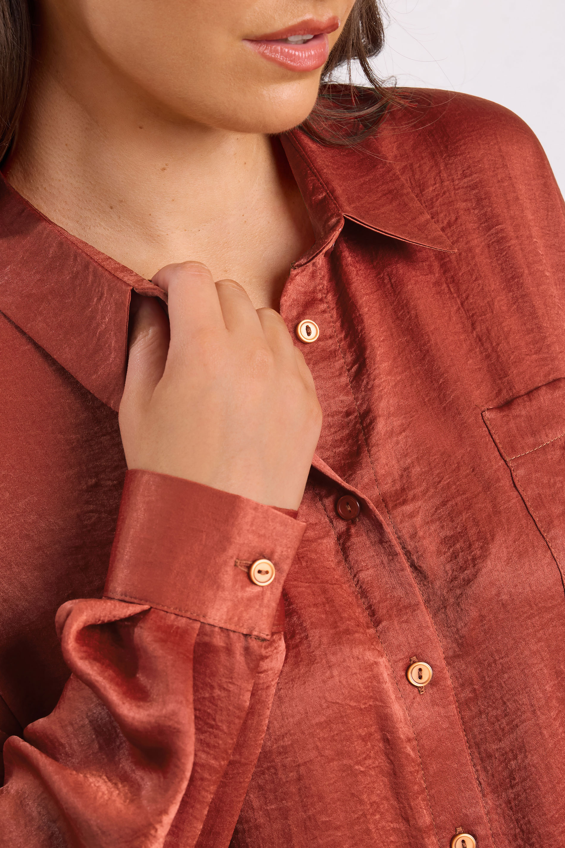 EVANS Plus Size Rust Orange Metallic Button Through Shirt | Evans 4