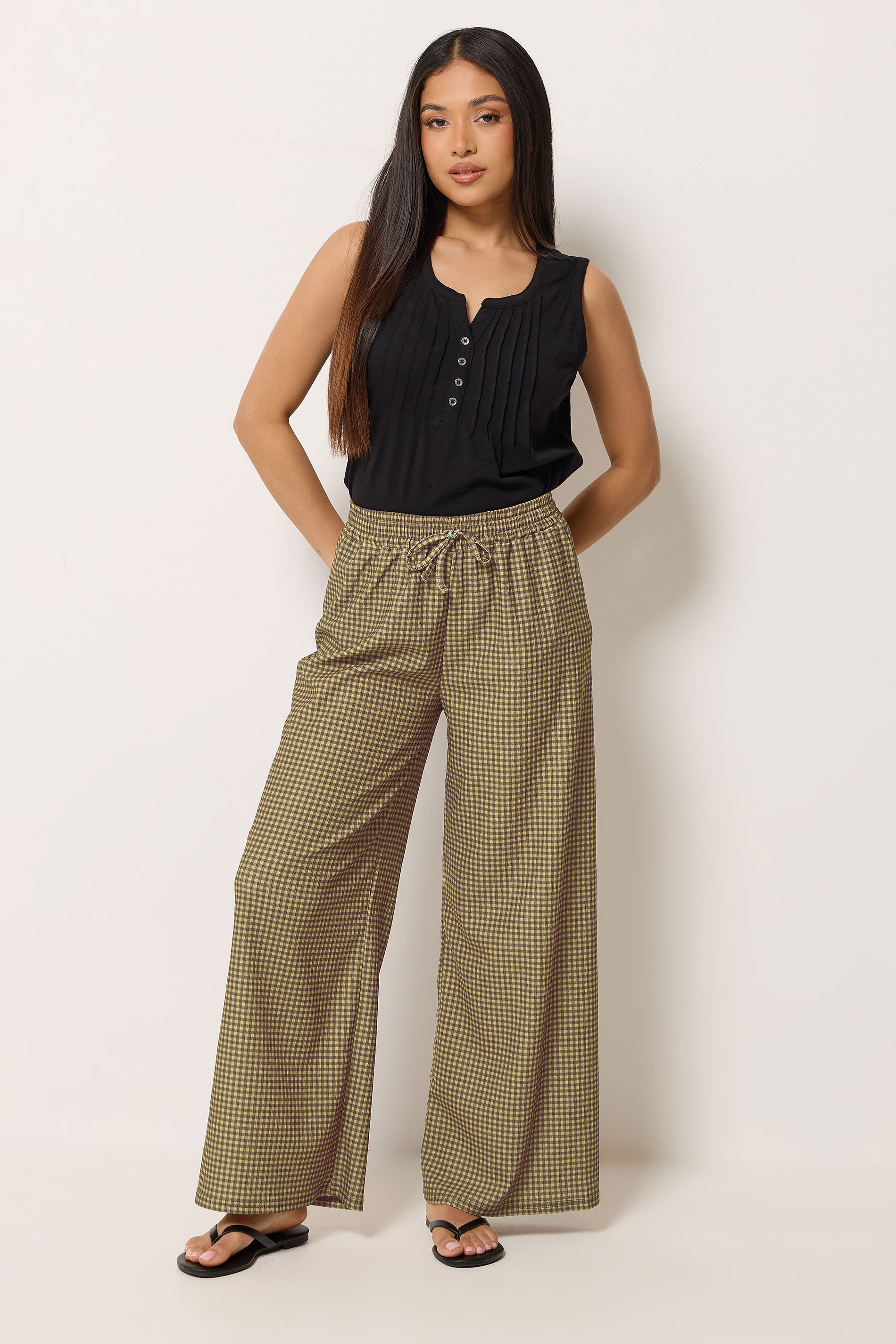 M&Co Petite Chocolate Brown Check Wide Leg Trousers | M&Co 3