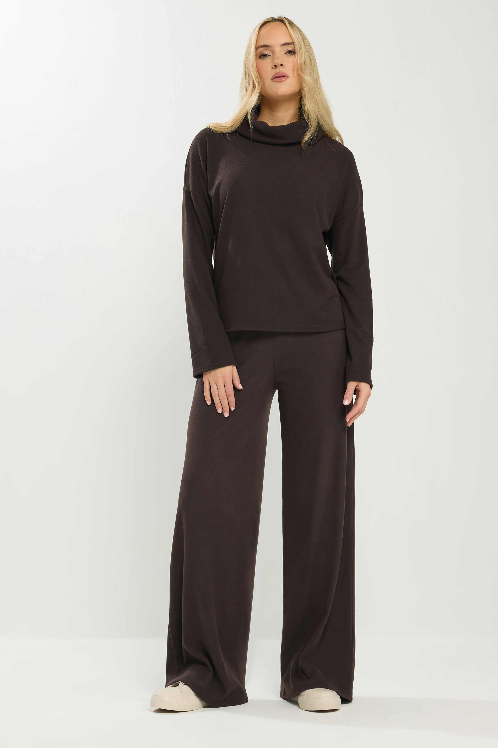 LTS Tall Women's Chocolate Brown Roll Neck Brushed Ribbed Top | Long Tall Sally 1