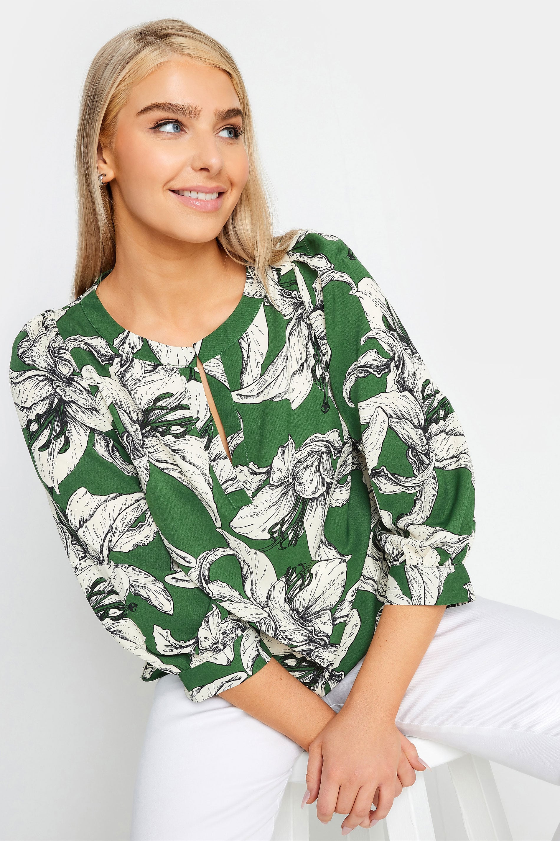 M&Co Green Floral Print 3/4 Sleeve Blouse | M&Co 3
