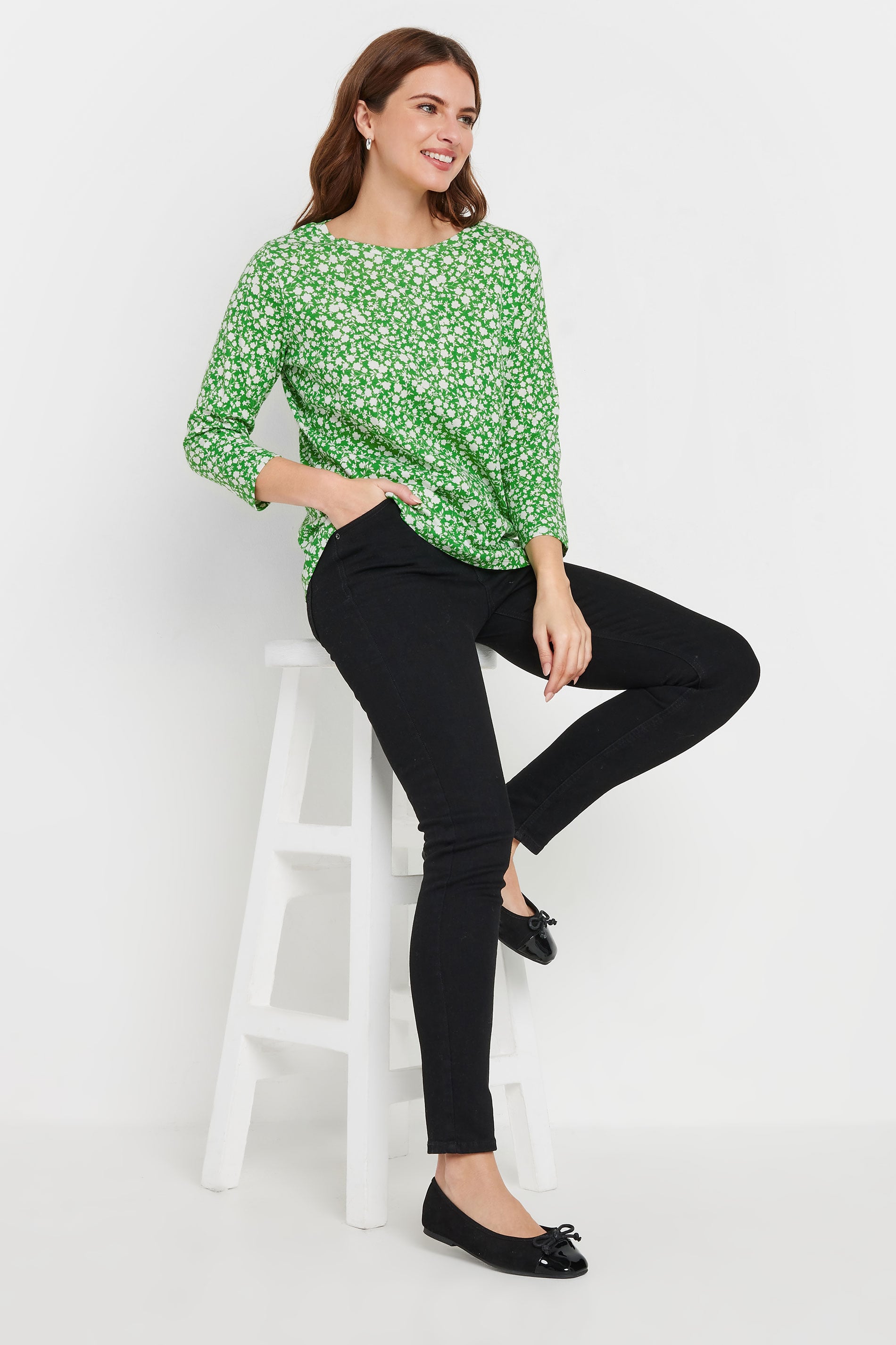 M&Co Green & White Cotton Ditsy Floral Top | M&Co 1