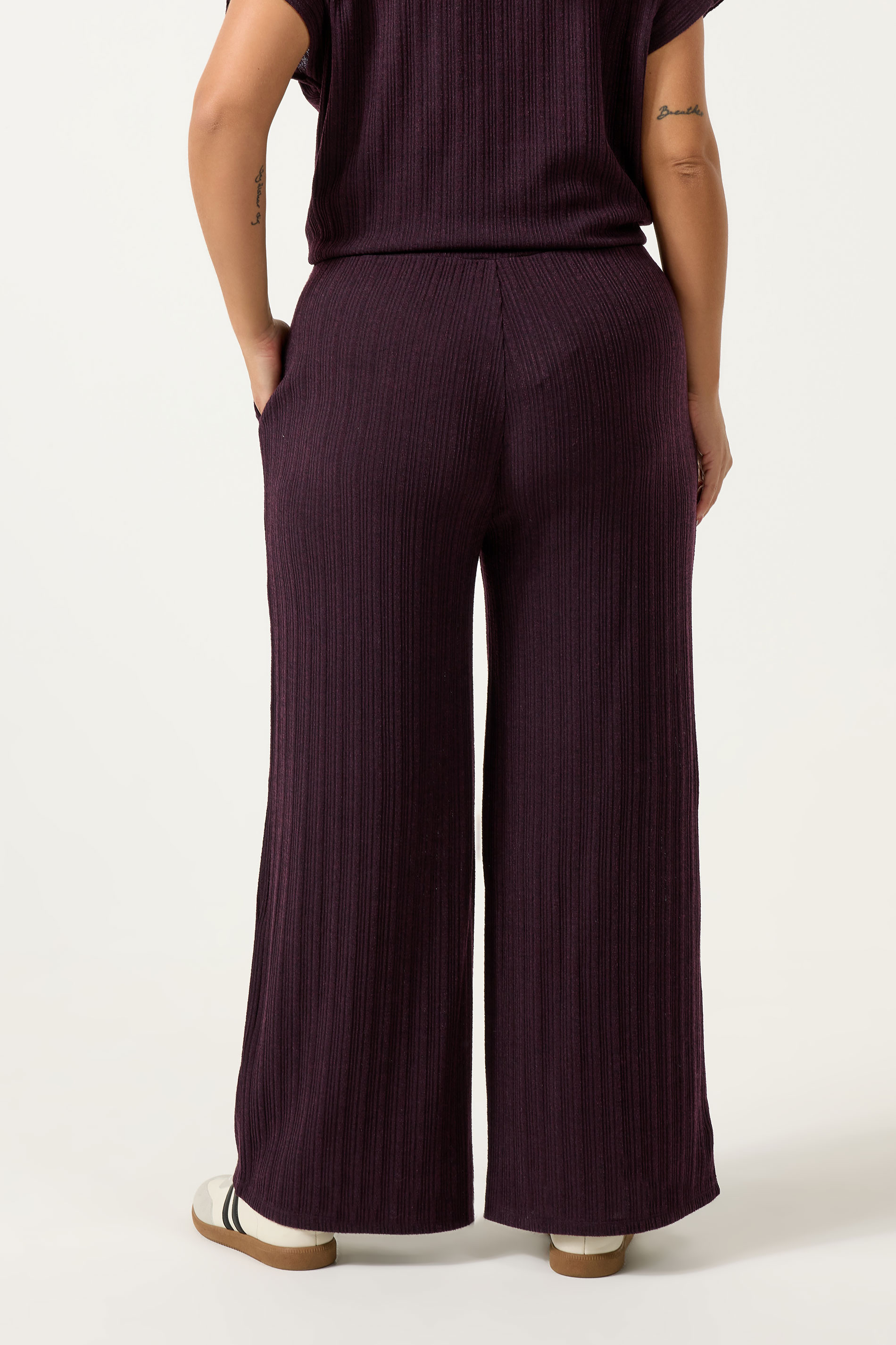 YOURS Plus Size Dark Purple Knitted Wide Leg Trousers | Yours Clothing 2