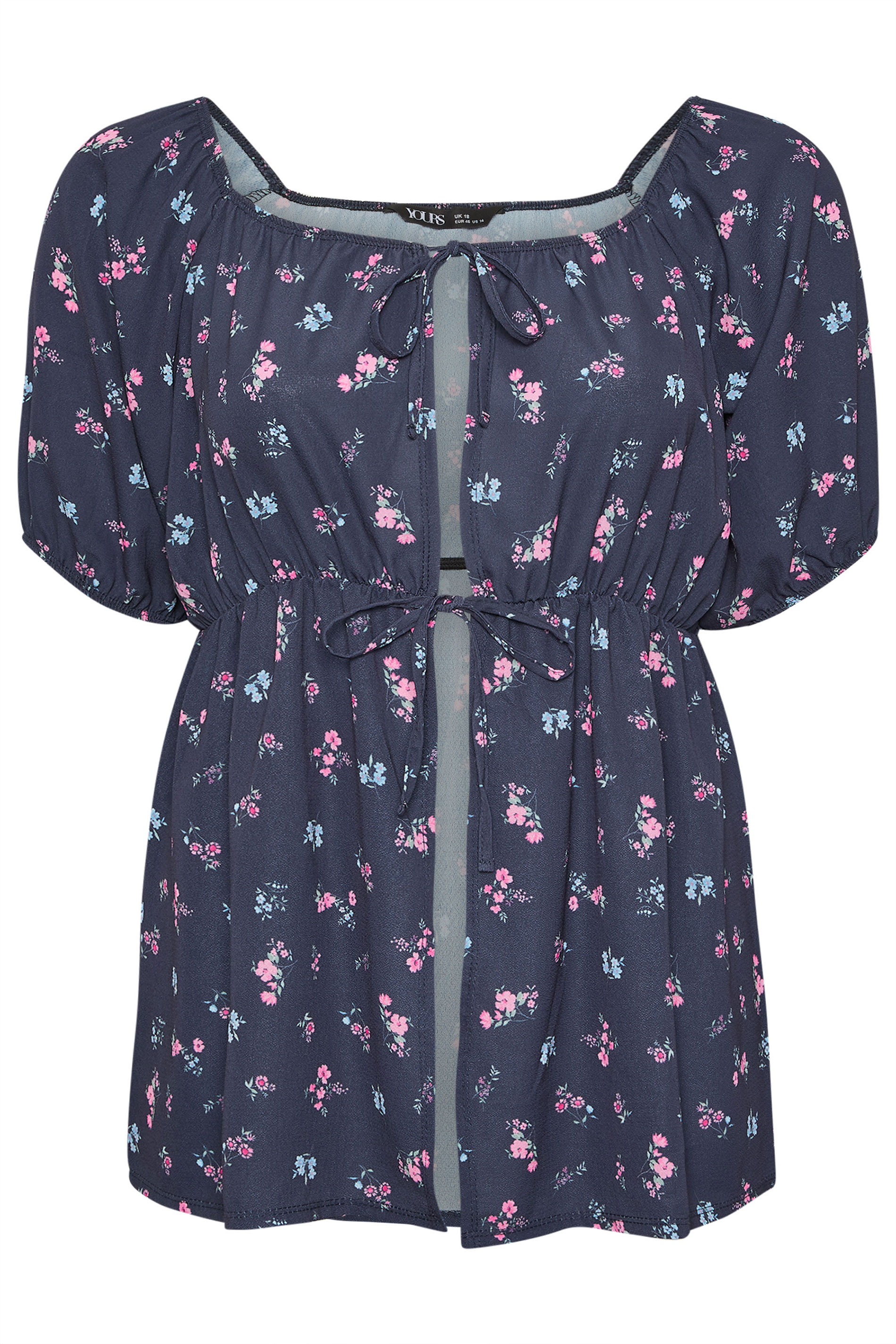 YOURS Plus Size Navy Blue Floral Print Tie Front Top | Yours Clothing 5