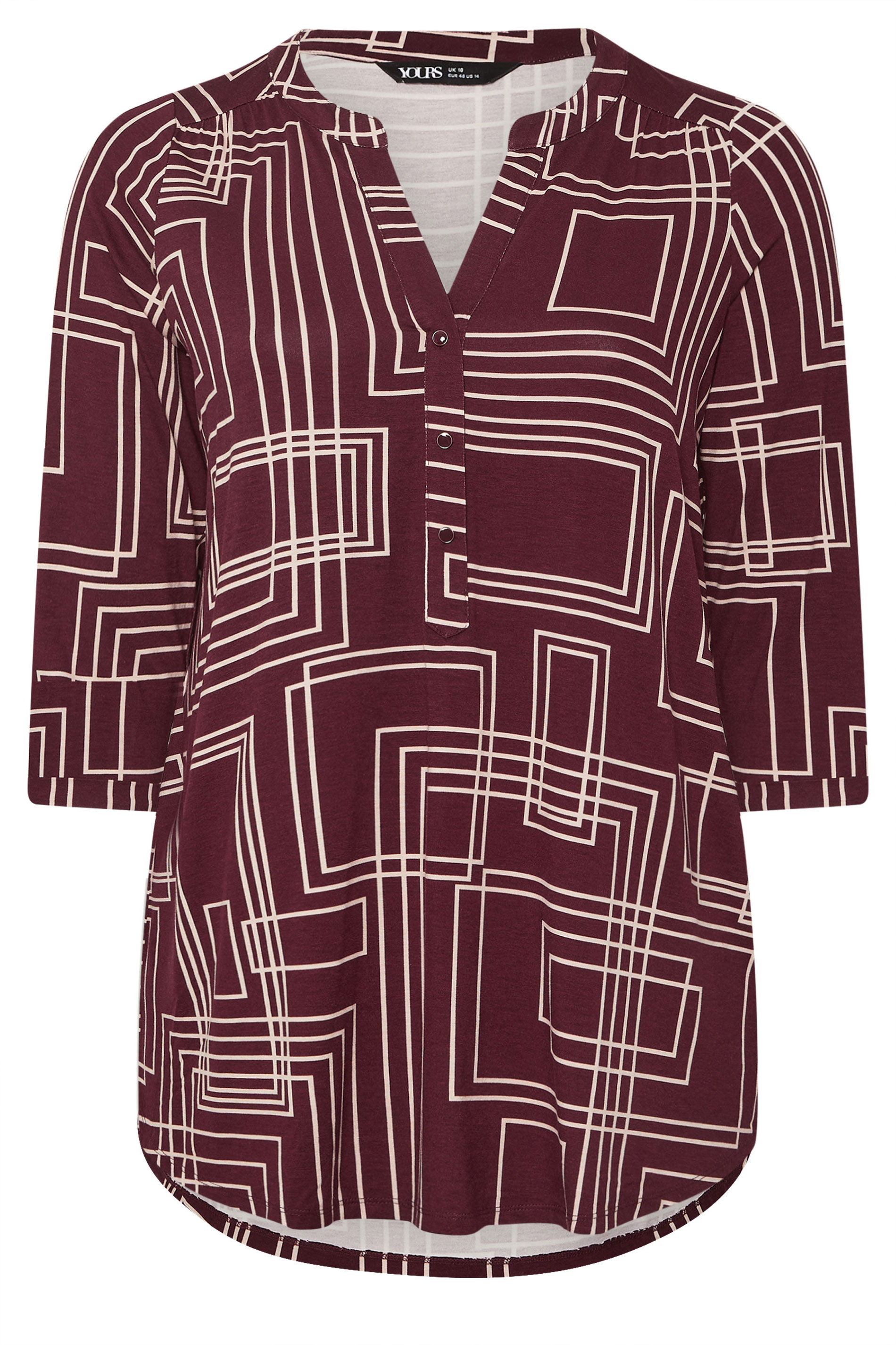YOURS Plus Size Burgundy Red Abstract Half Placket Shirt | Yours Clothing 5