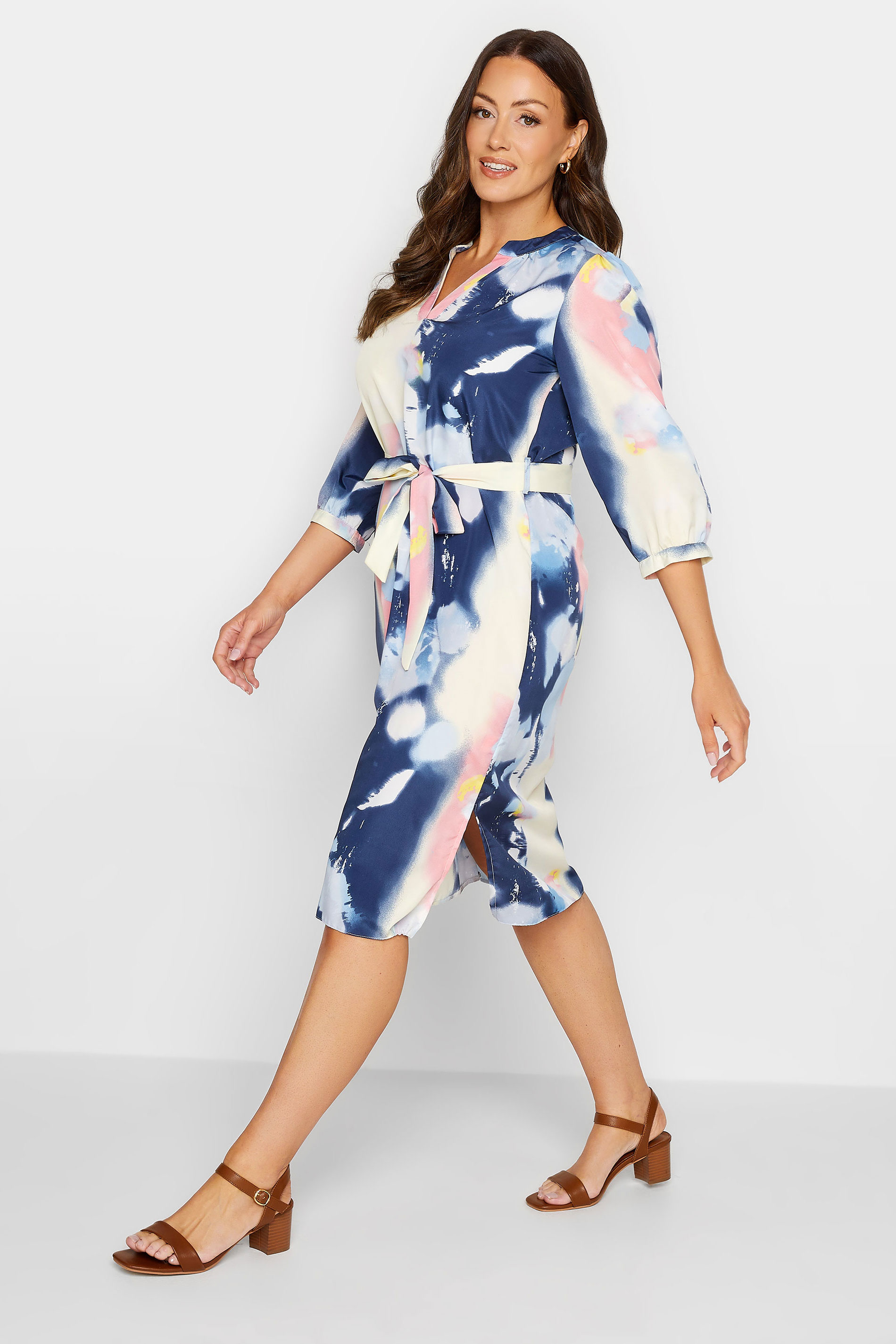 M&Co Blue Abstract Print Tie Waist Tunic Dress | M&Co 2