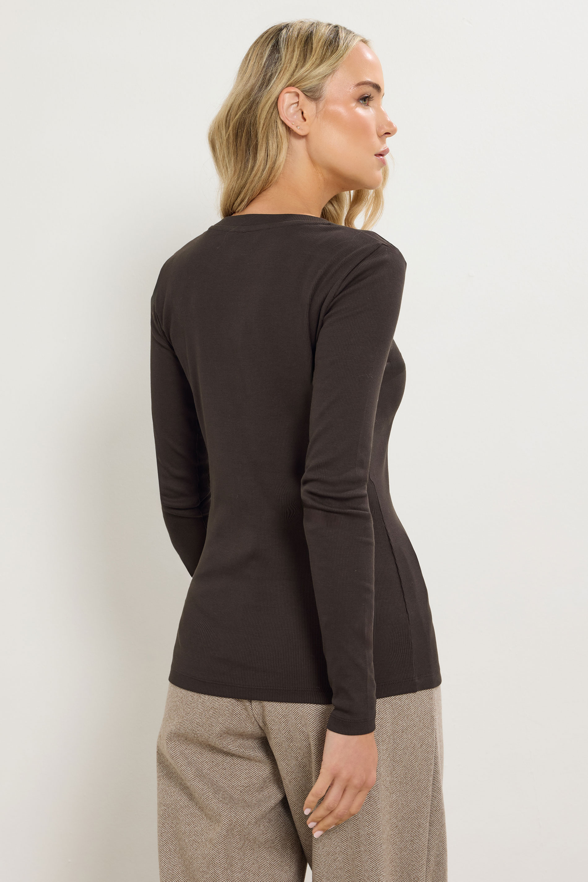 LTS Tall Chocolate Brown Ribbed Button Top | Long Tall Sally 2