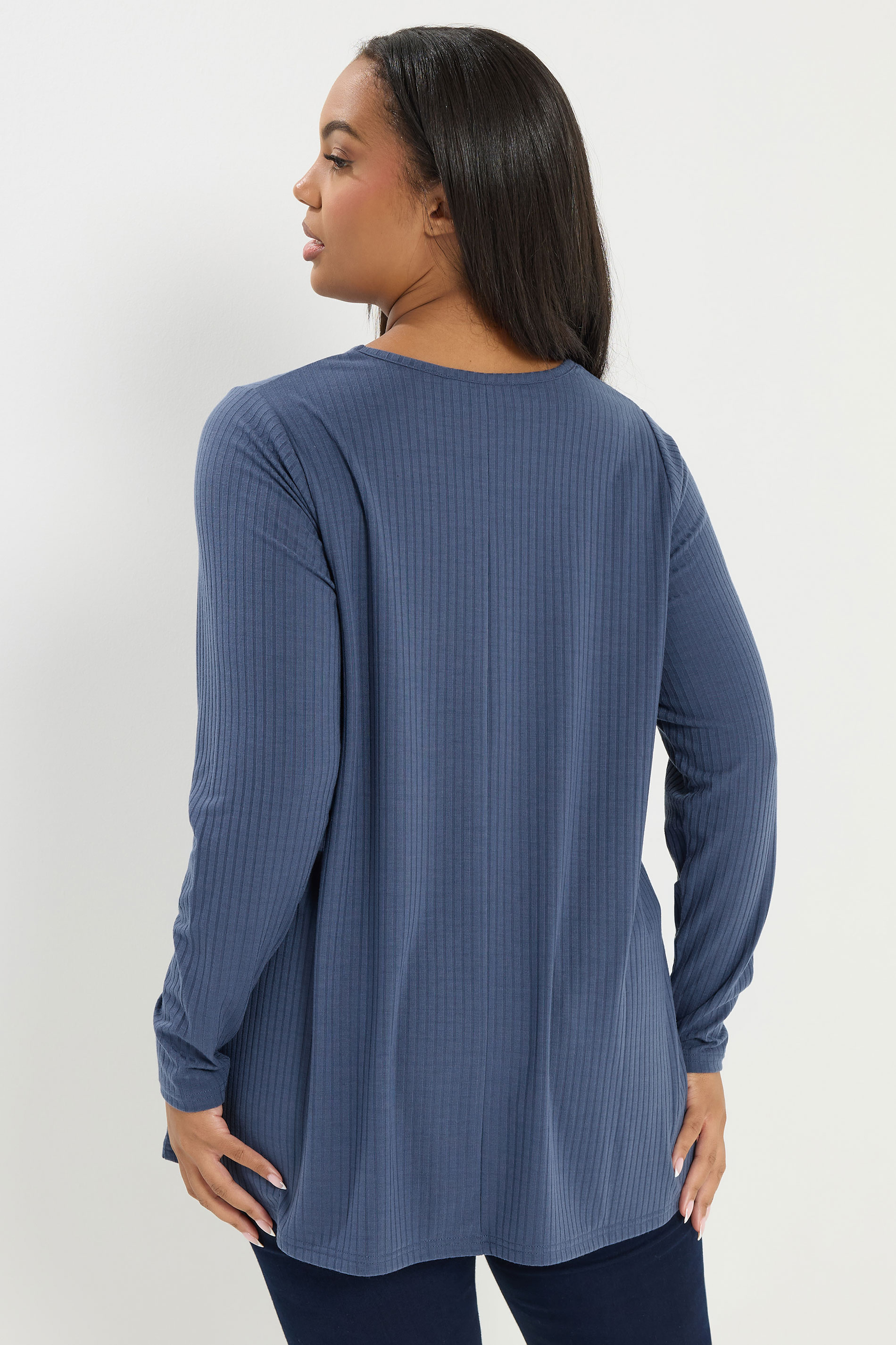 YOURS Plus Size Denim Blue Ribbed Swing T-Shirt | Yours Clothing 2