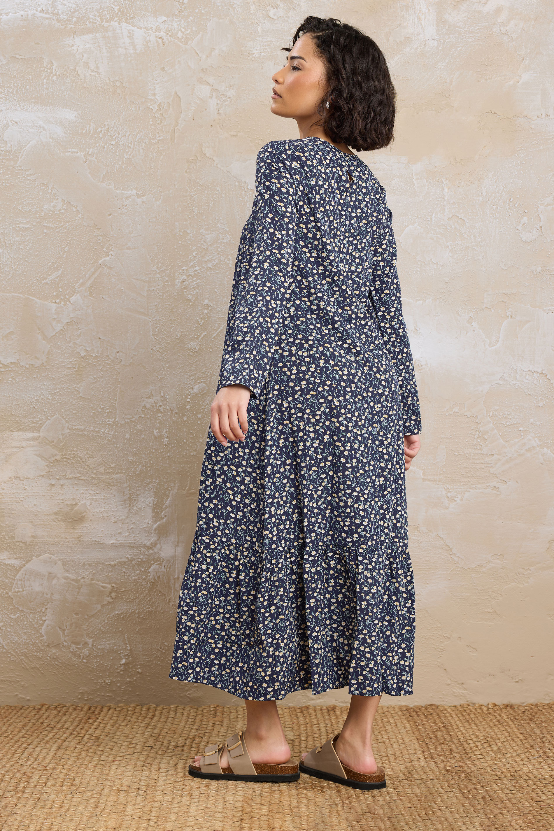 PixieGirl Petite Women's Navy Blue Floral Tiered Maxi Dress | PixieGirl 4