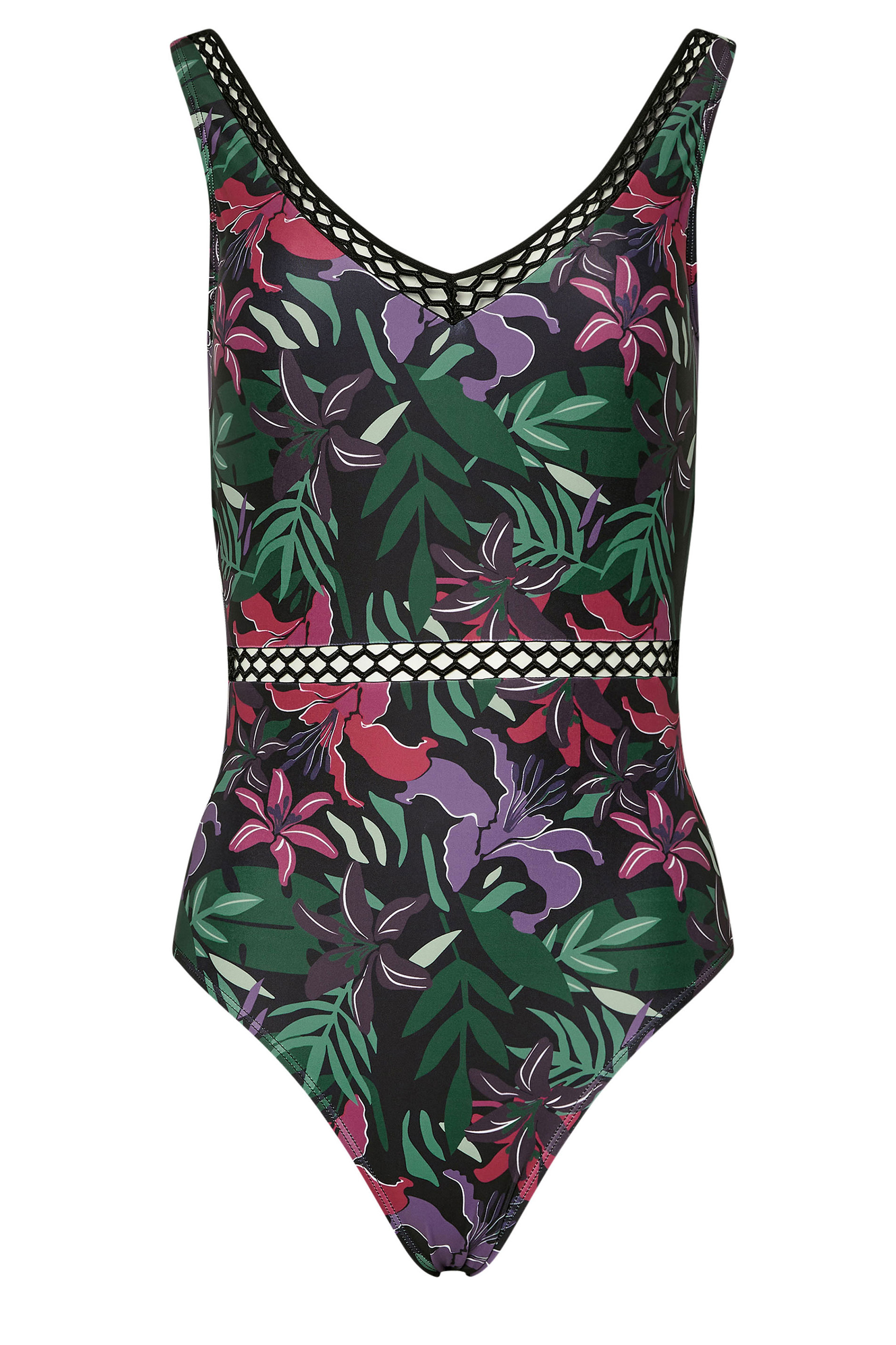 LTS Tall Black Tropical Palm Ladder Trim Swimsuit | Long Tall Sally 7