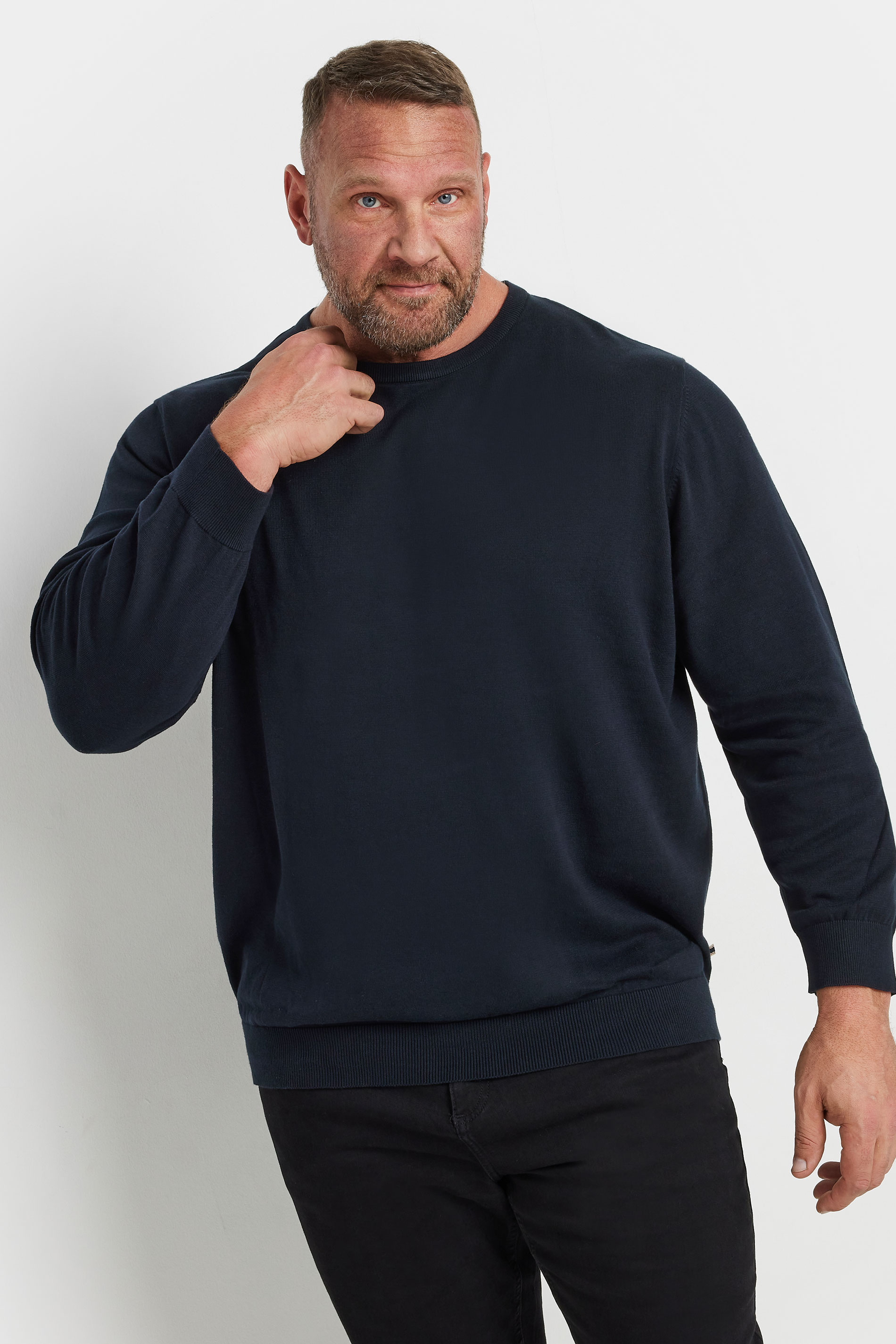 JACK & JONES Big & Tall Navy Blue Crew Neck Fine Knit Jumper | BadRhino 3