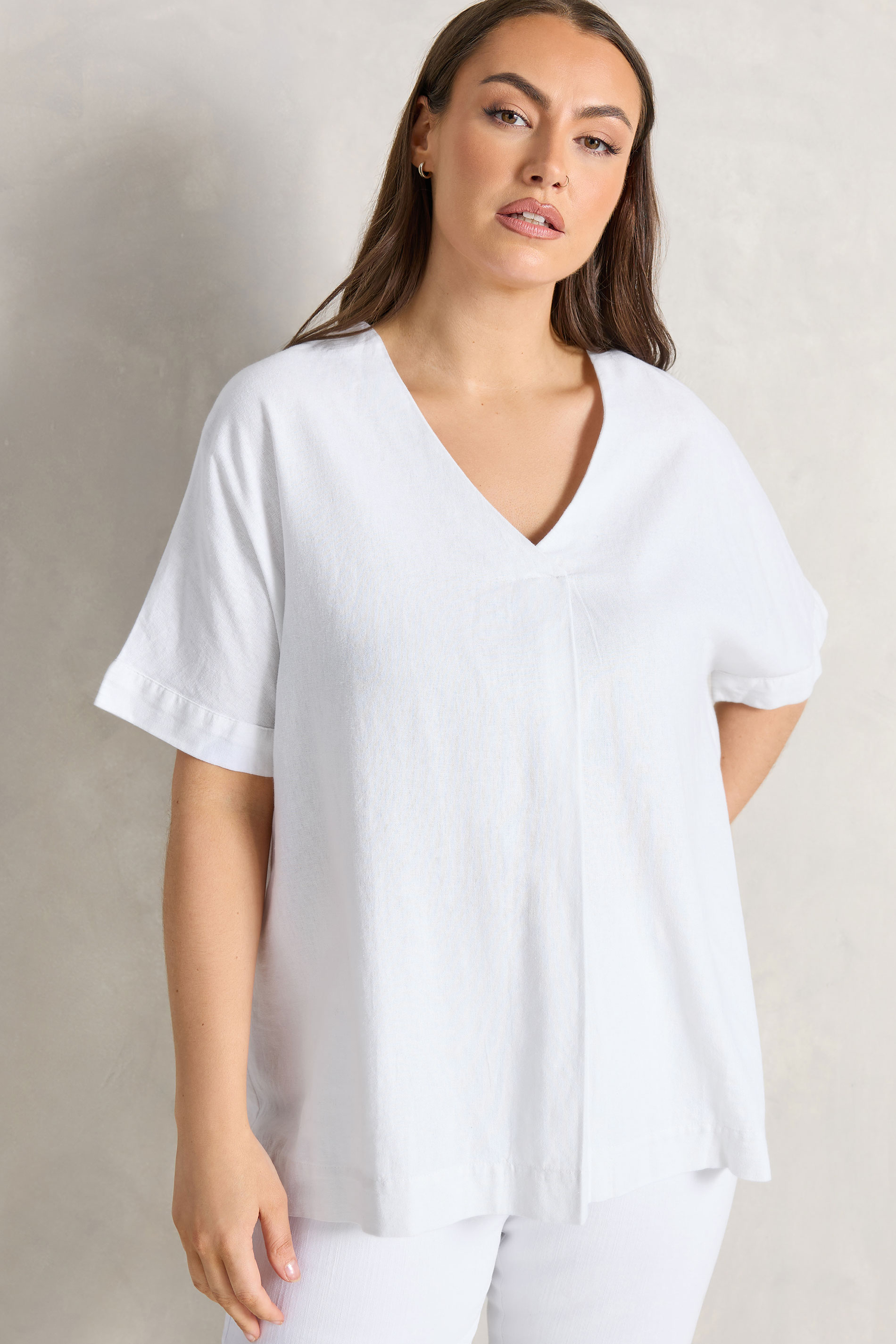 EVANS Plus Size White Premium Linen Front Pleat Top | Evans  1