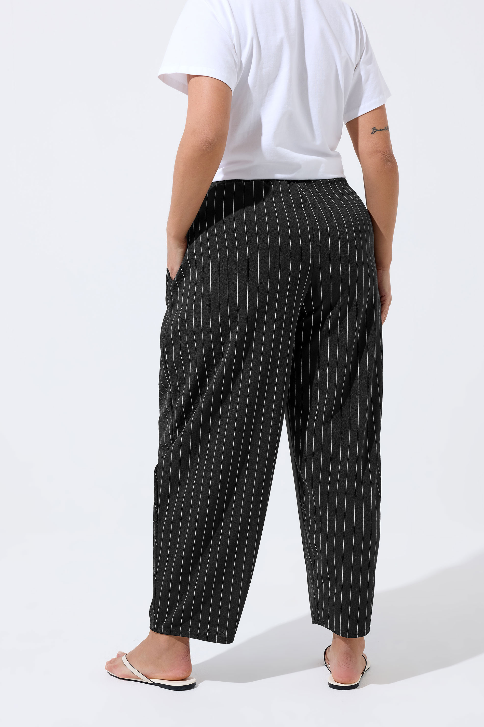 LIMITED COLLECTION Plus Size Black Pinstripe Barrel Trousers | Yours Clothing 2