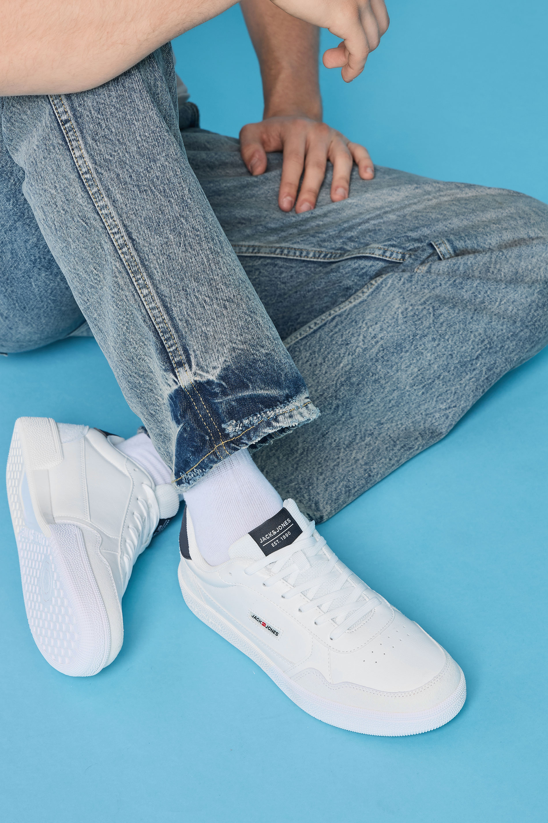 JACK & JONES White & Navy Blue Lace Up Trainers | BadRhino 3