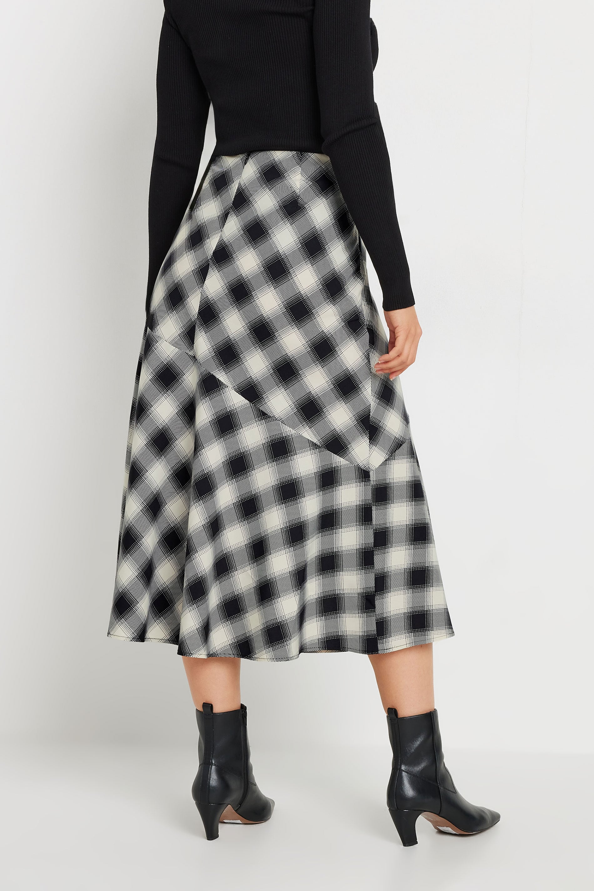LTS Tall Black Check Print Tiered Midi Skirt | Long Tall Sally 4