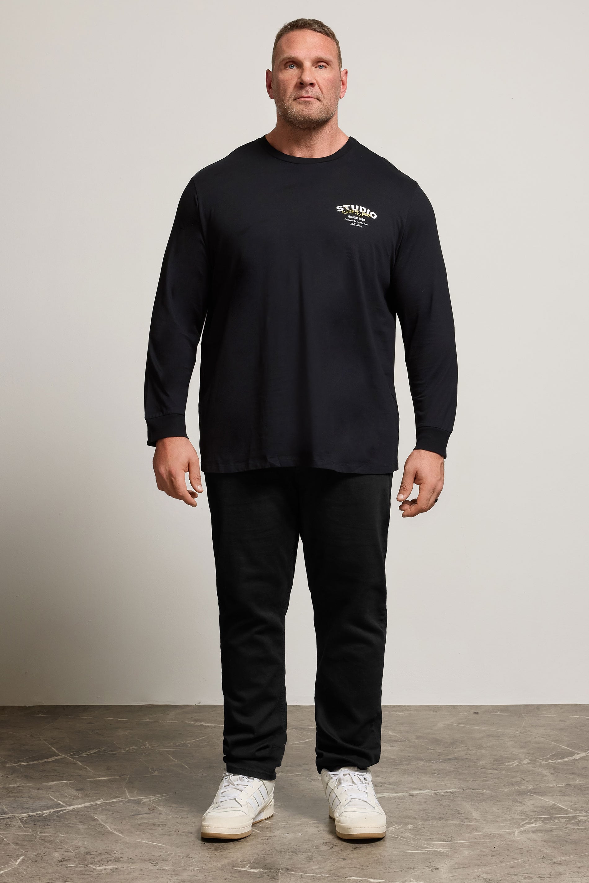 JACK & JONES Big & Tall Black Crew Neck Long Sleeve T-Shirt | BadRhino 1