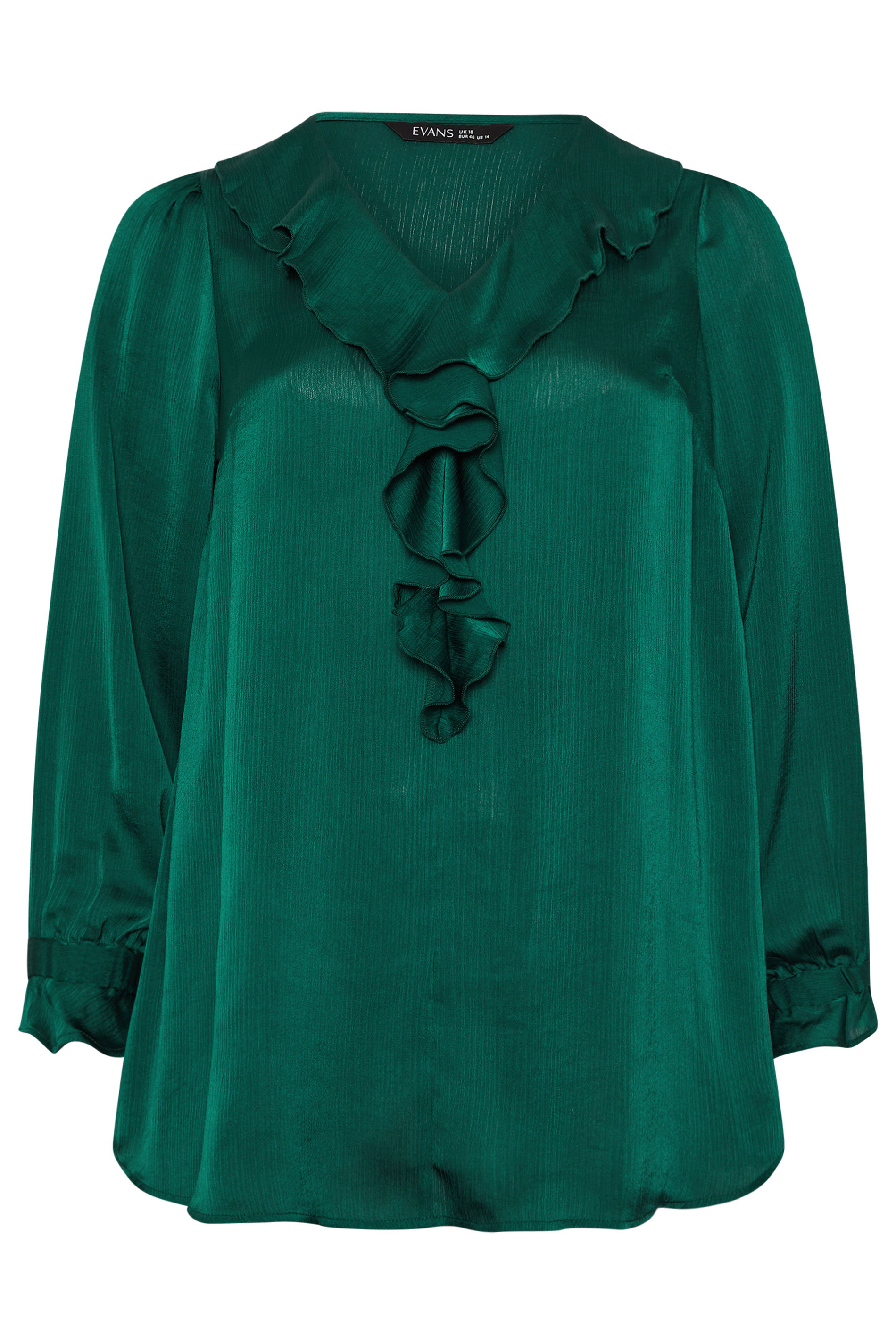 EVANS Plus Size Green Frill Detail Blouse | Evans 5