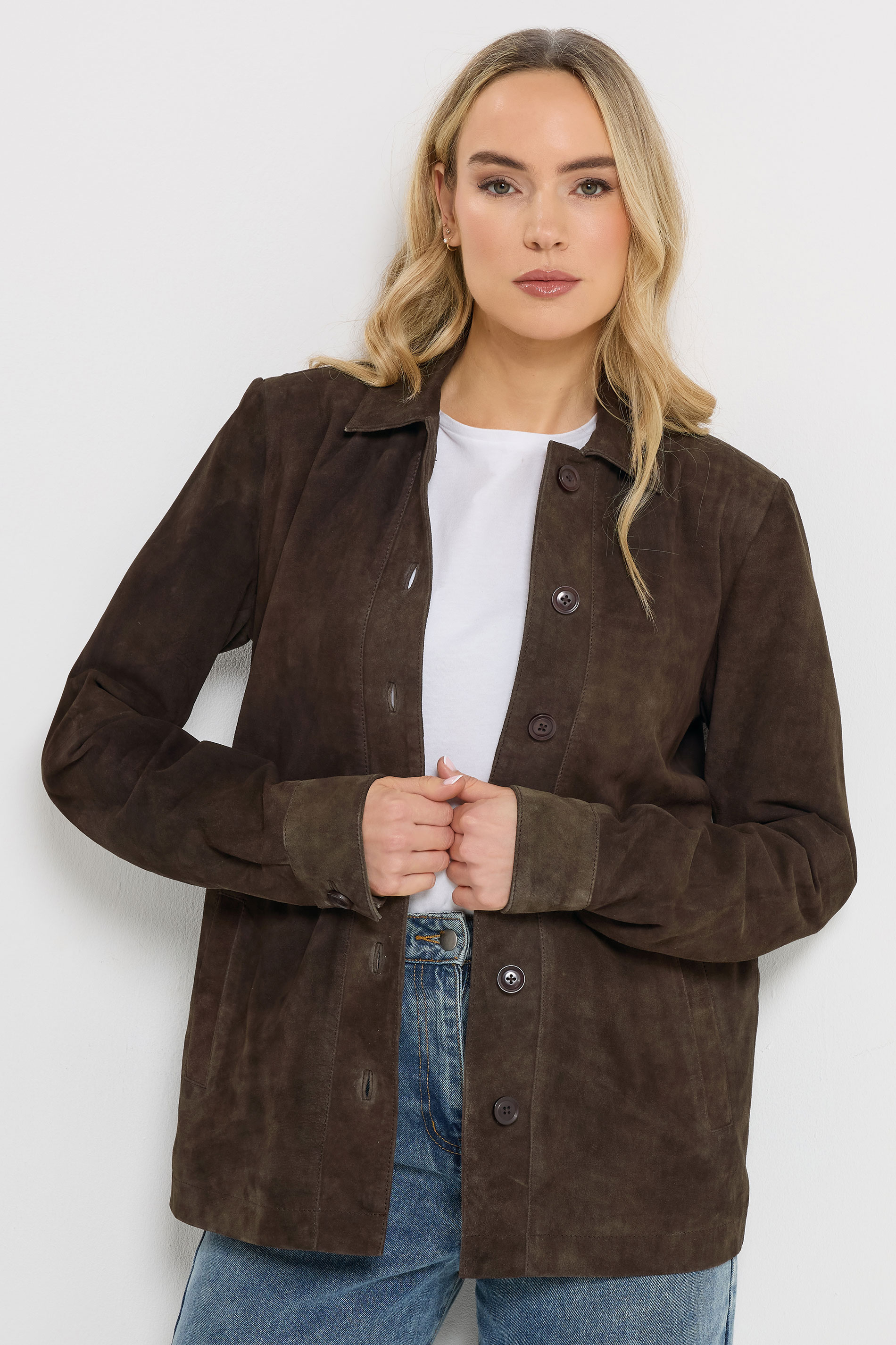 LTS PREMIUM Tall Women's Chocolate Brown Suede Jacket | Long Tall Sally 1