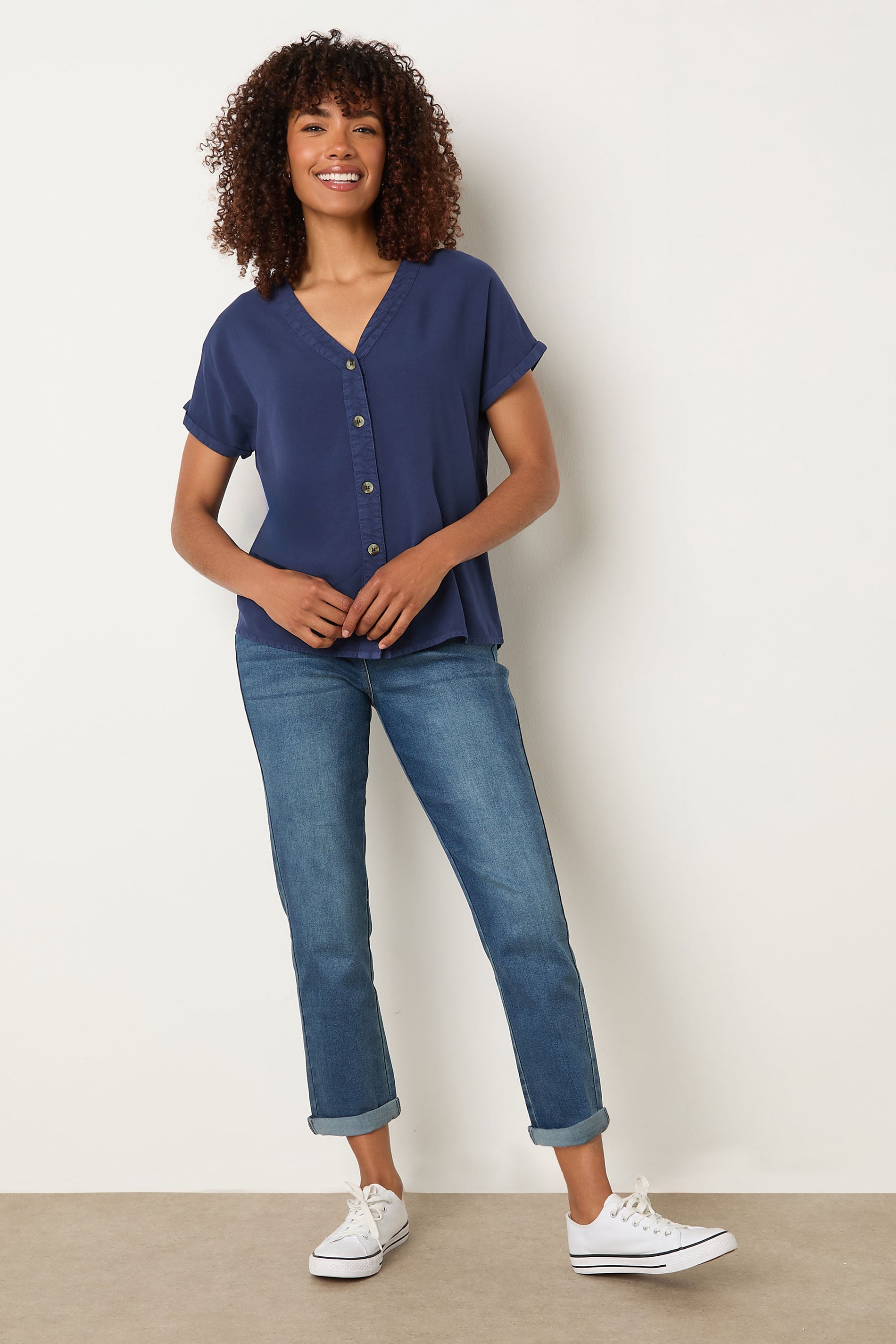M&Co Navy Blue Button Front Blouse | M&Co 1