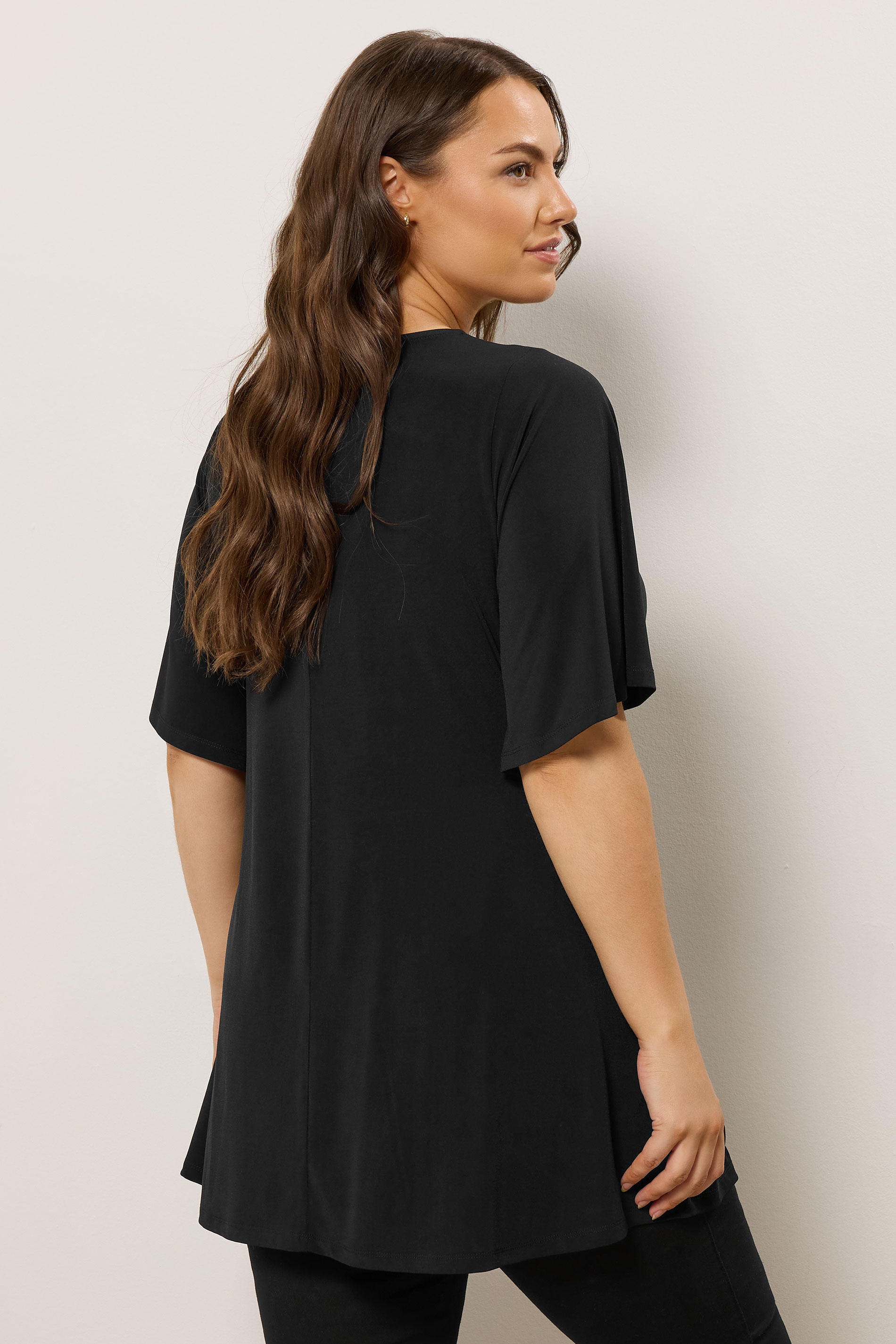 EVANS Plus Size Black Twist Front Angel Sleeve Top | Evans   5