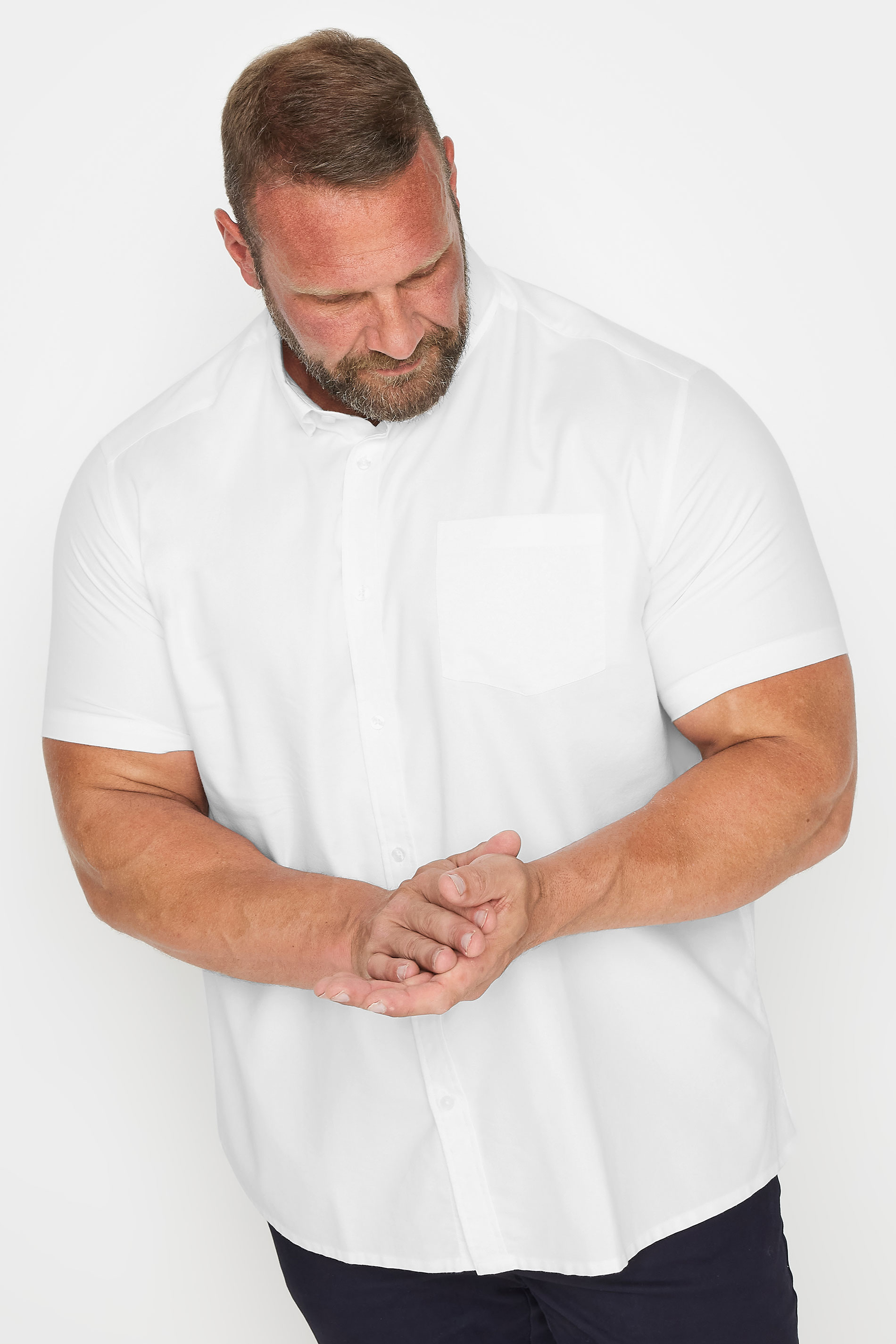 BadRhino Big & Tall Premium White Short Sleeve Oxford Cotton Shirt 3