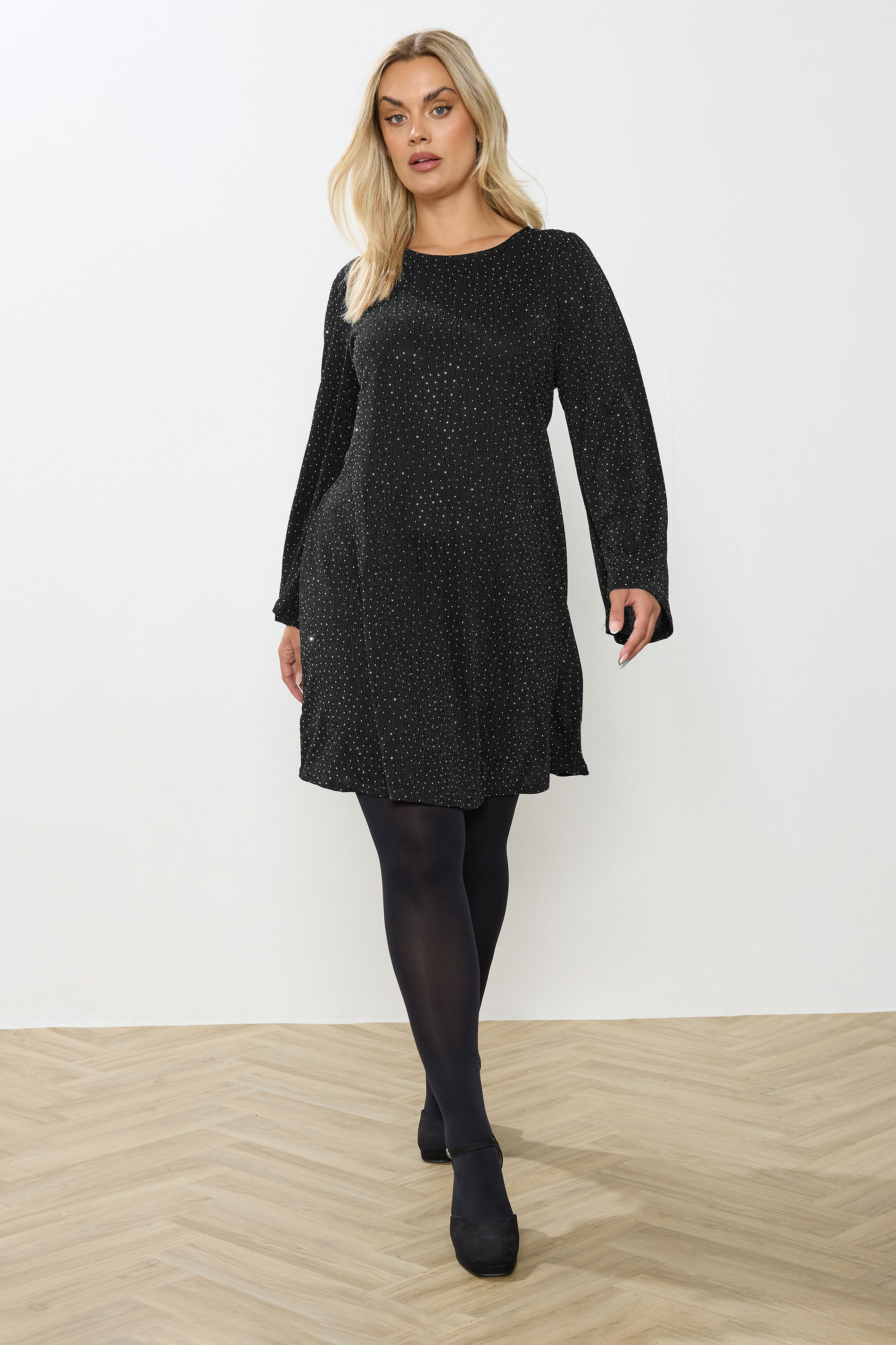 YOURS Curve Plus Size Black Flute Sleeve Swing Dress | Yours Clothing 2
