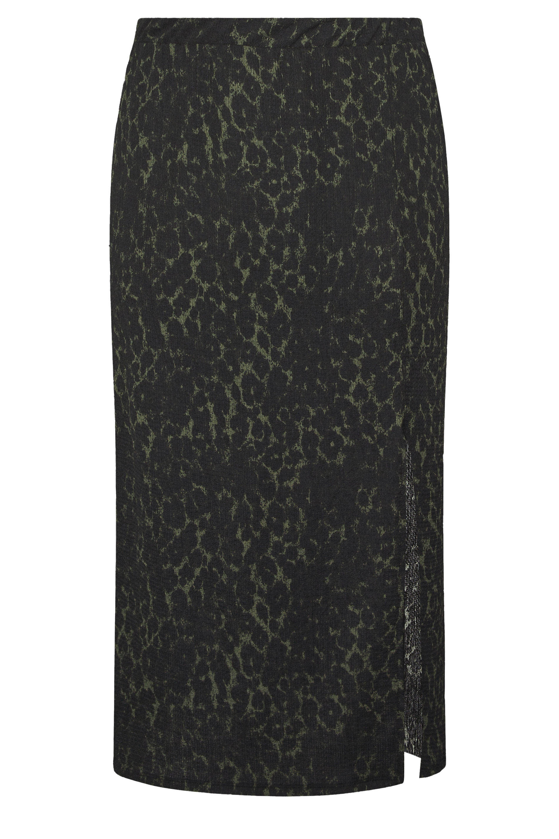 YOURS Plus Size Khaki Green Leopard Print Textured Tube Skirt | Yours Clothing 5