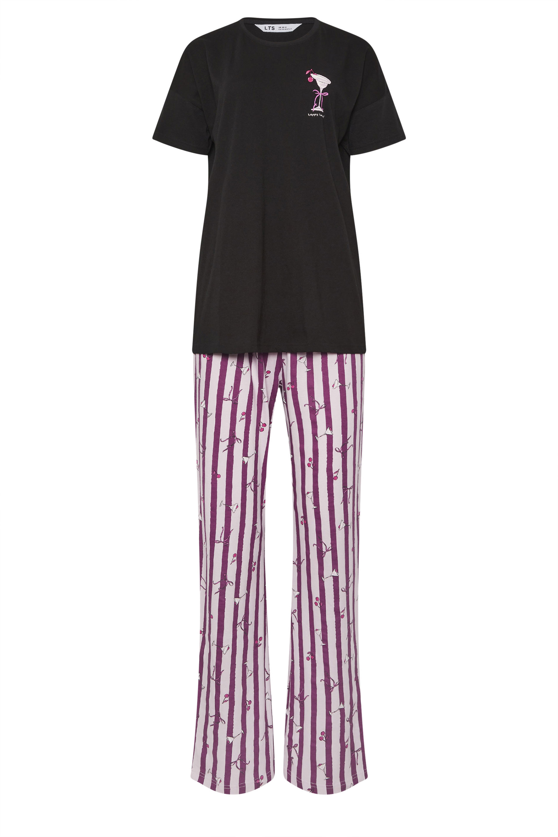 LTS Tall Women's Black 'Happy Hour' Cocktail Cotton Wide Leg Pyjama Set | Long Tall Sally 5