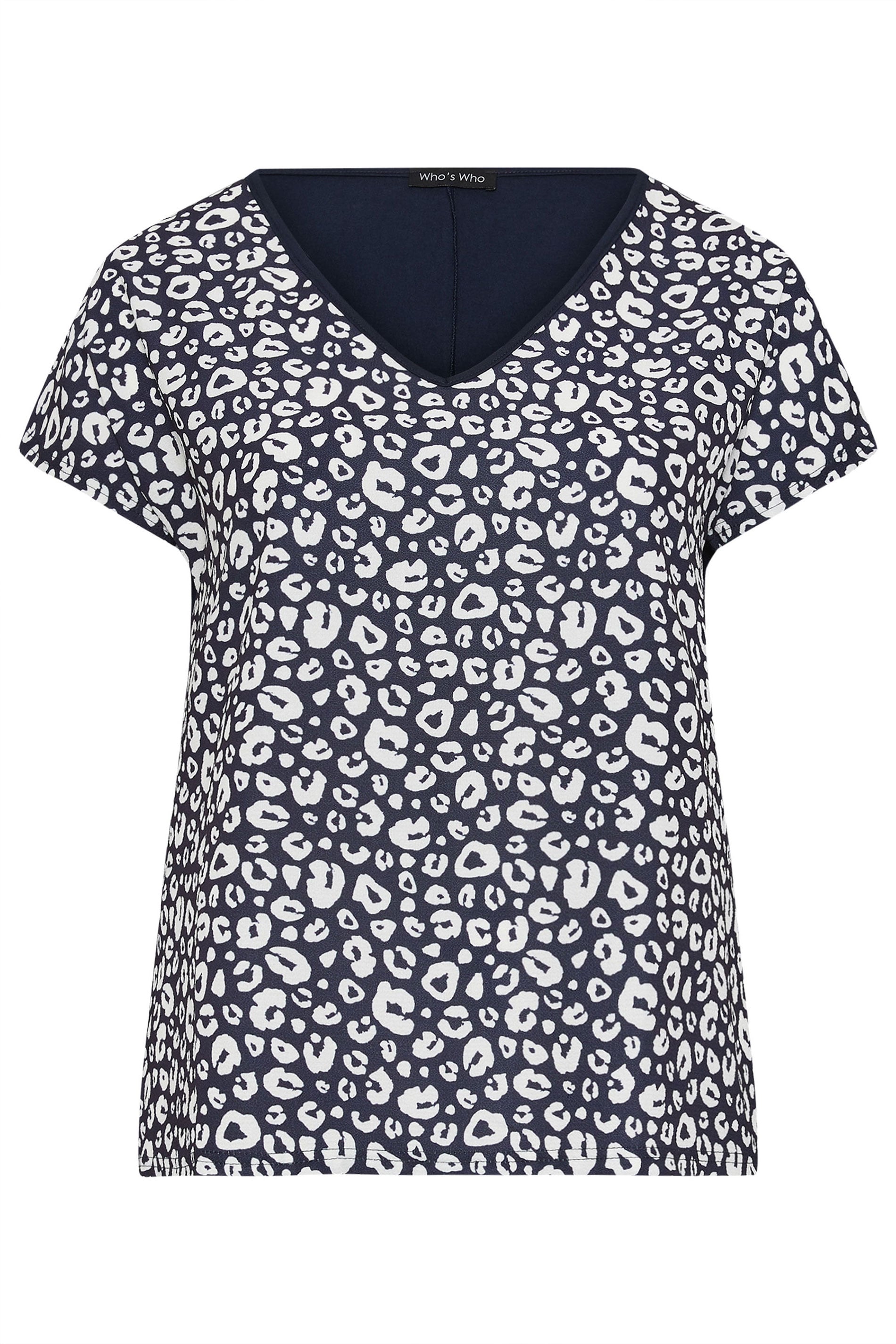 M&Co Navy Blue Animal Print V-Neck Top | M&Co 5