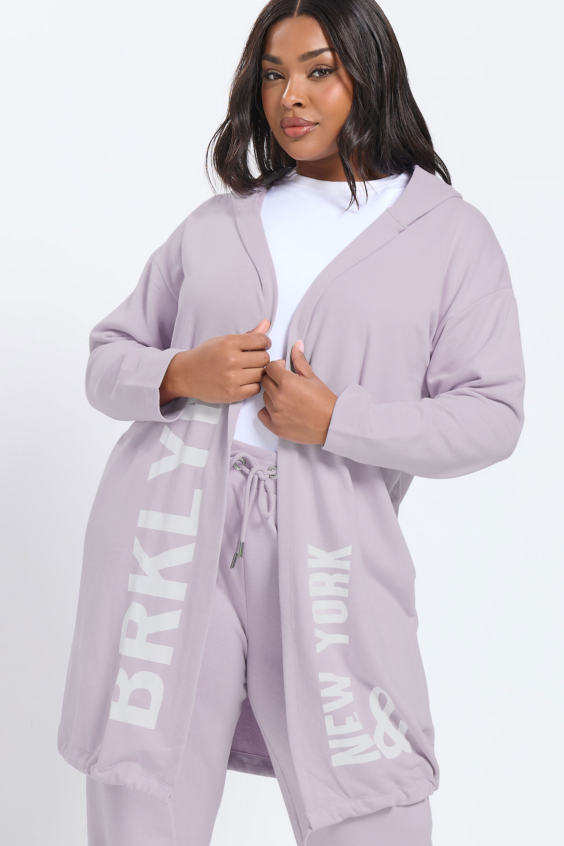 YOURS Plus Size Purple 'BRKLYN' Slogan Longline Hoodie | Yours Clothing  3