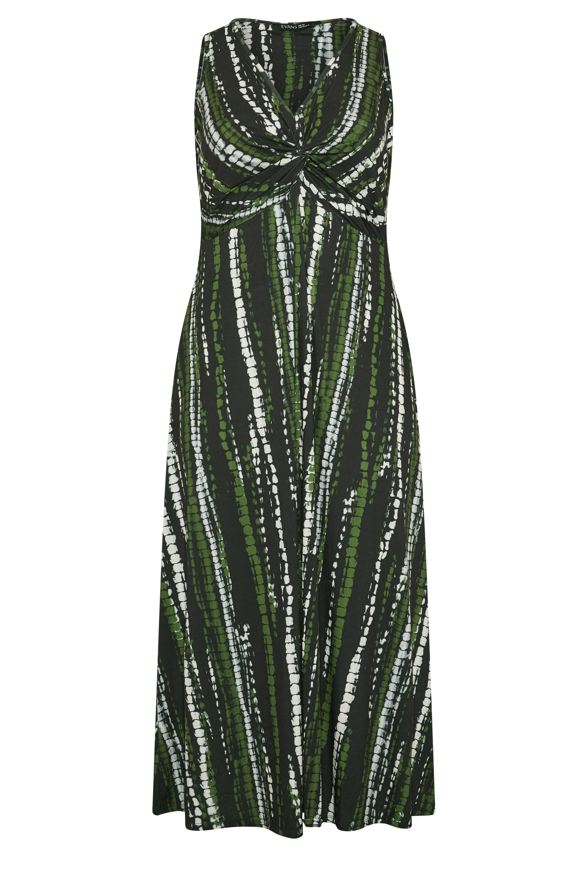 EVANS Plus Size Black & Khaki Tie Dye Knot Front Maxi Dress | Evans 5