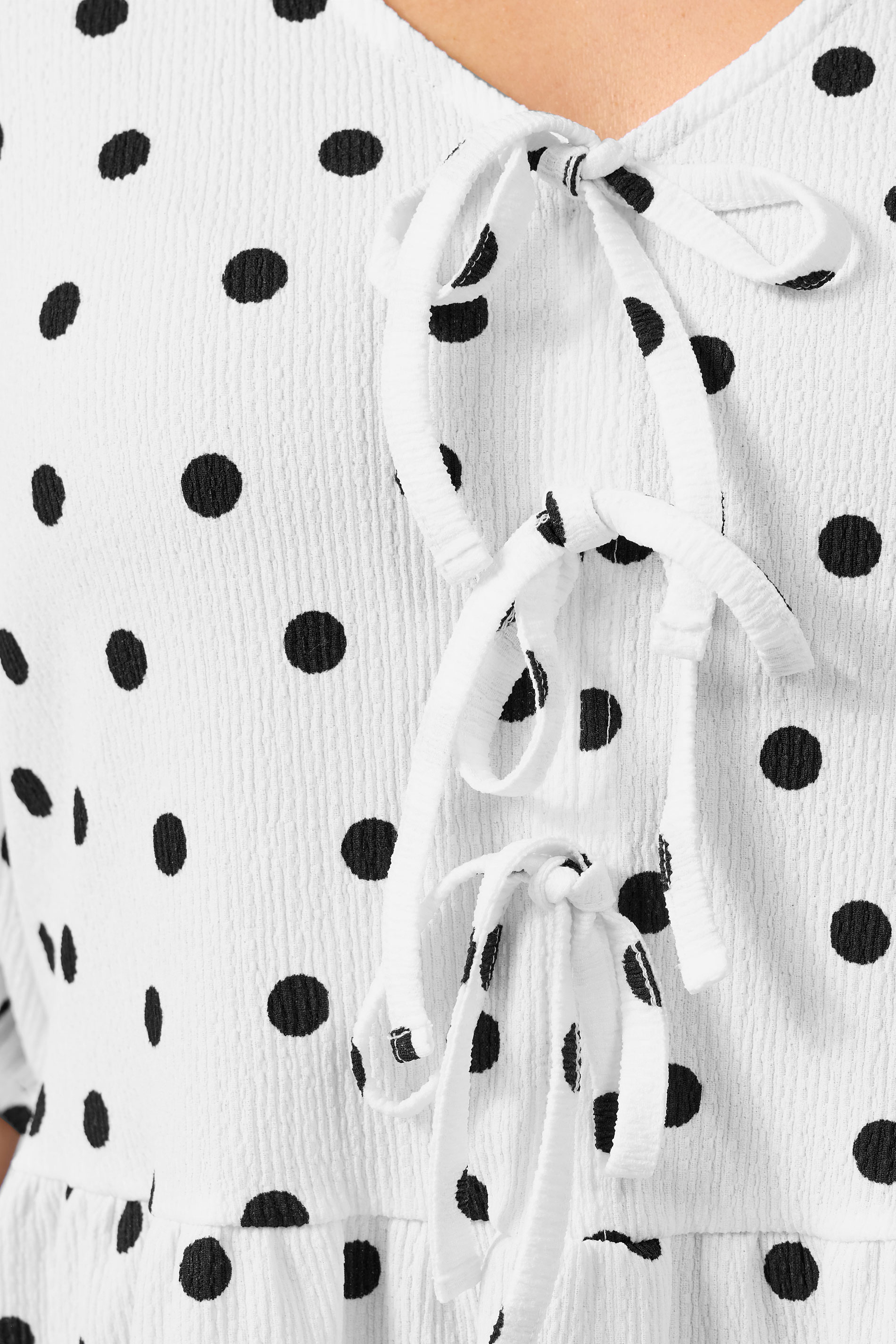 YOURS  Plus Size White Polka Dot Bow Front Peplum Top | Yours Clothing 5